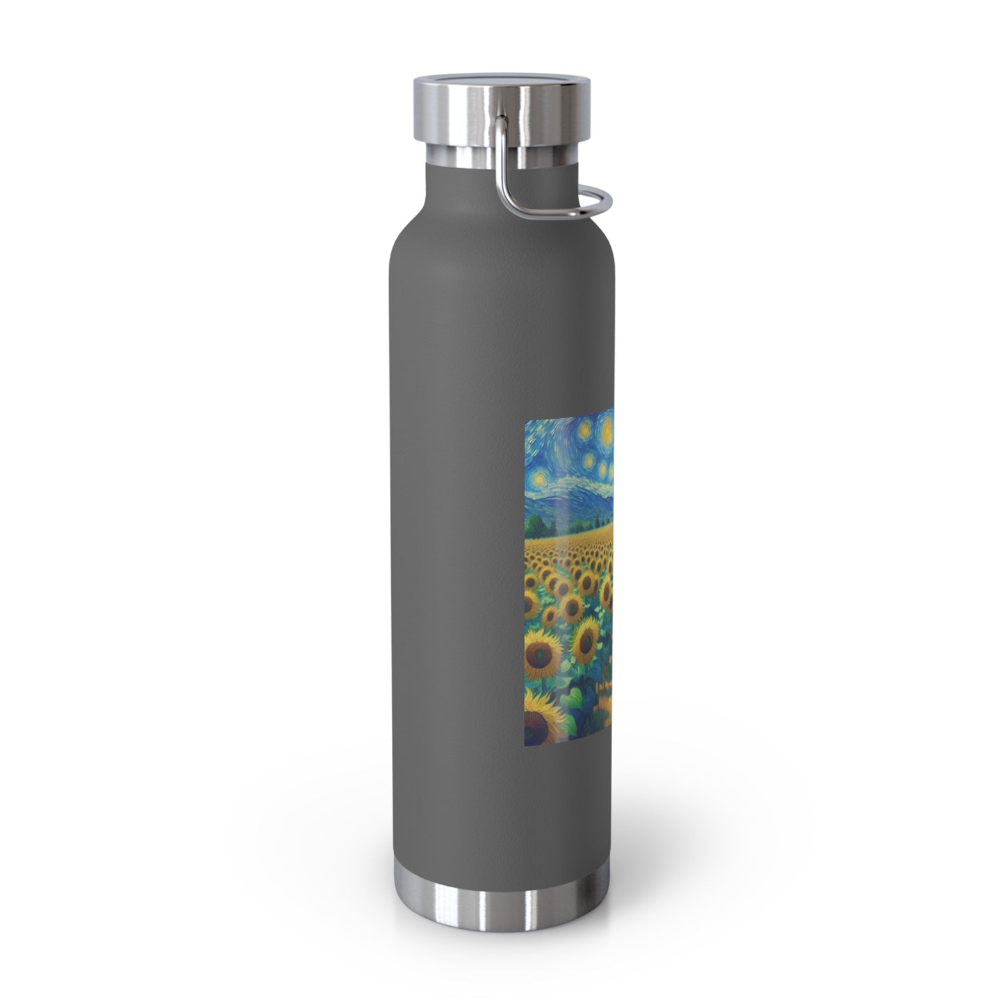 Artistic Copper Vacuum Insulated Bottle - 22oz Sunflower Design, Eco-Friendly Water Bottle, Travel Mug, Gift for Nature Lovers, Camping