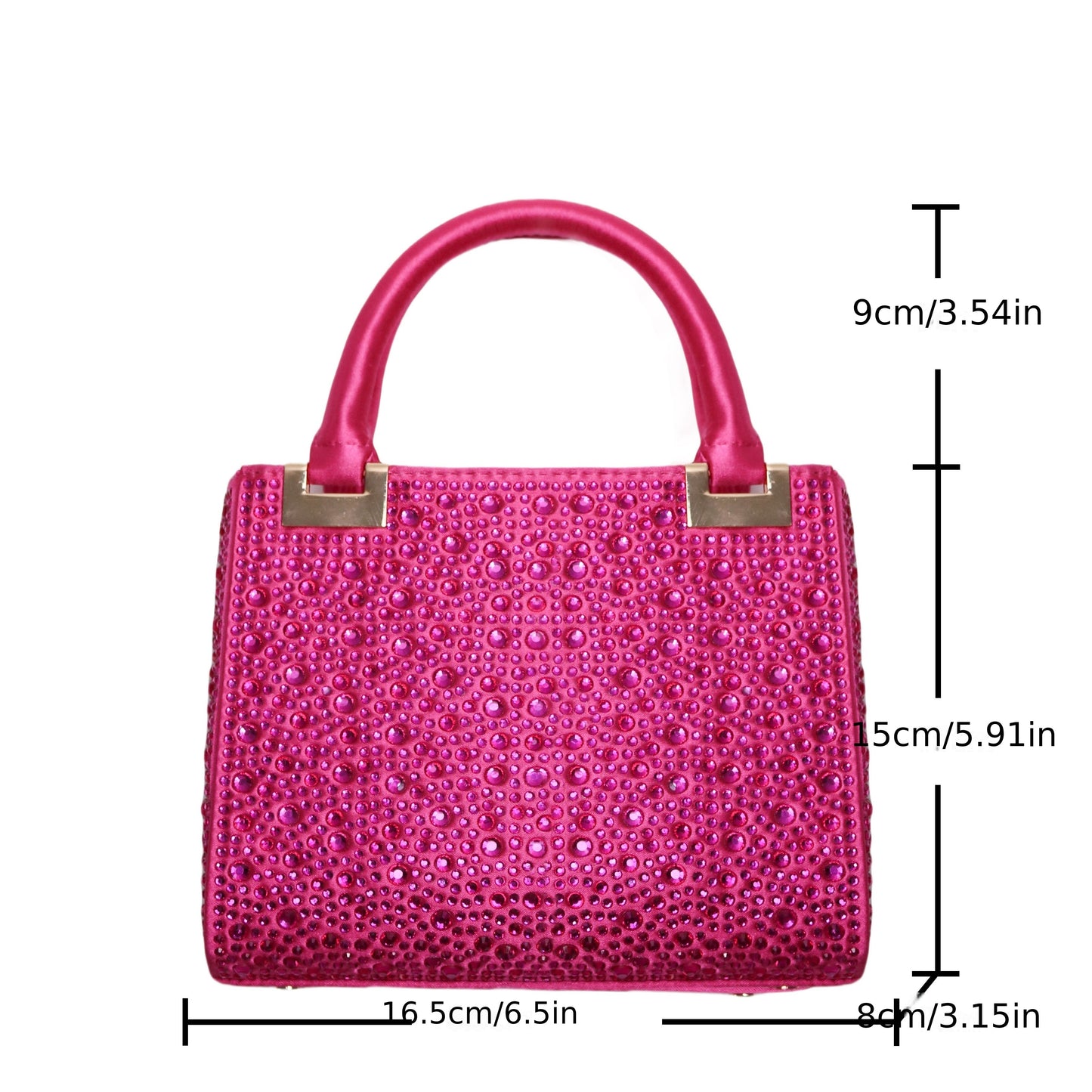 [Trending] Elegant Rhinestone Square Evening Clutch - Perfect for Weddings, Proms & Formal Events - Magenta with Polyester Lining