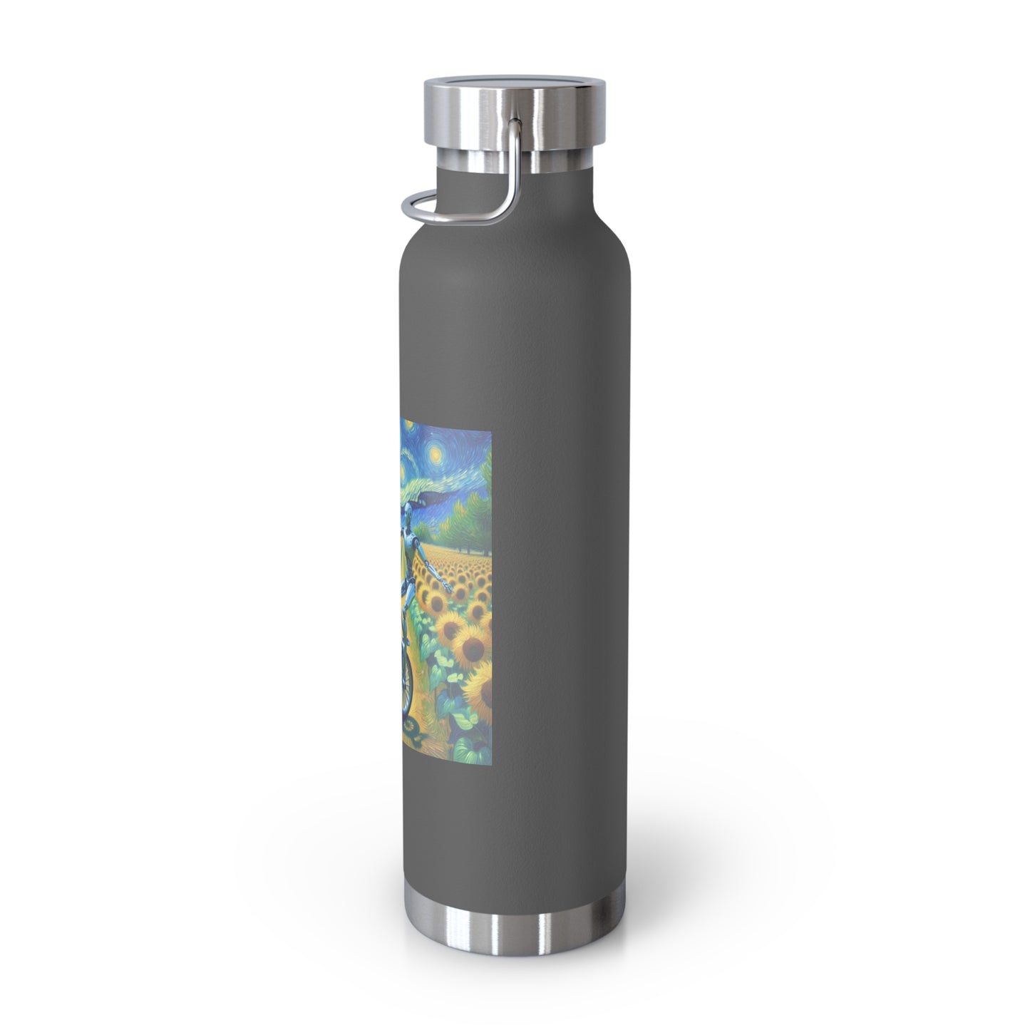 Artistic Copper Vacuum Insulated Bottle - 22oz Sunflower Design, Eco-Friendly Water Bottle, Travel Mug, Gift for Nature Lovers, Camping