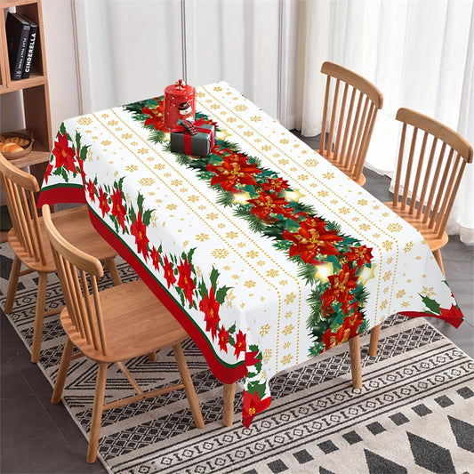 [Trending] Festive Christmas Tablecloth - Rectangle, Colorful Floral Design for Holiday Dining & Parties, Durable Plastic, Perfect for Home Decor & Gifts, Christmas Decor