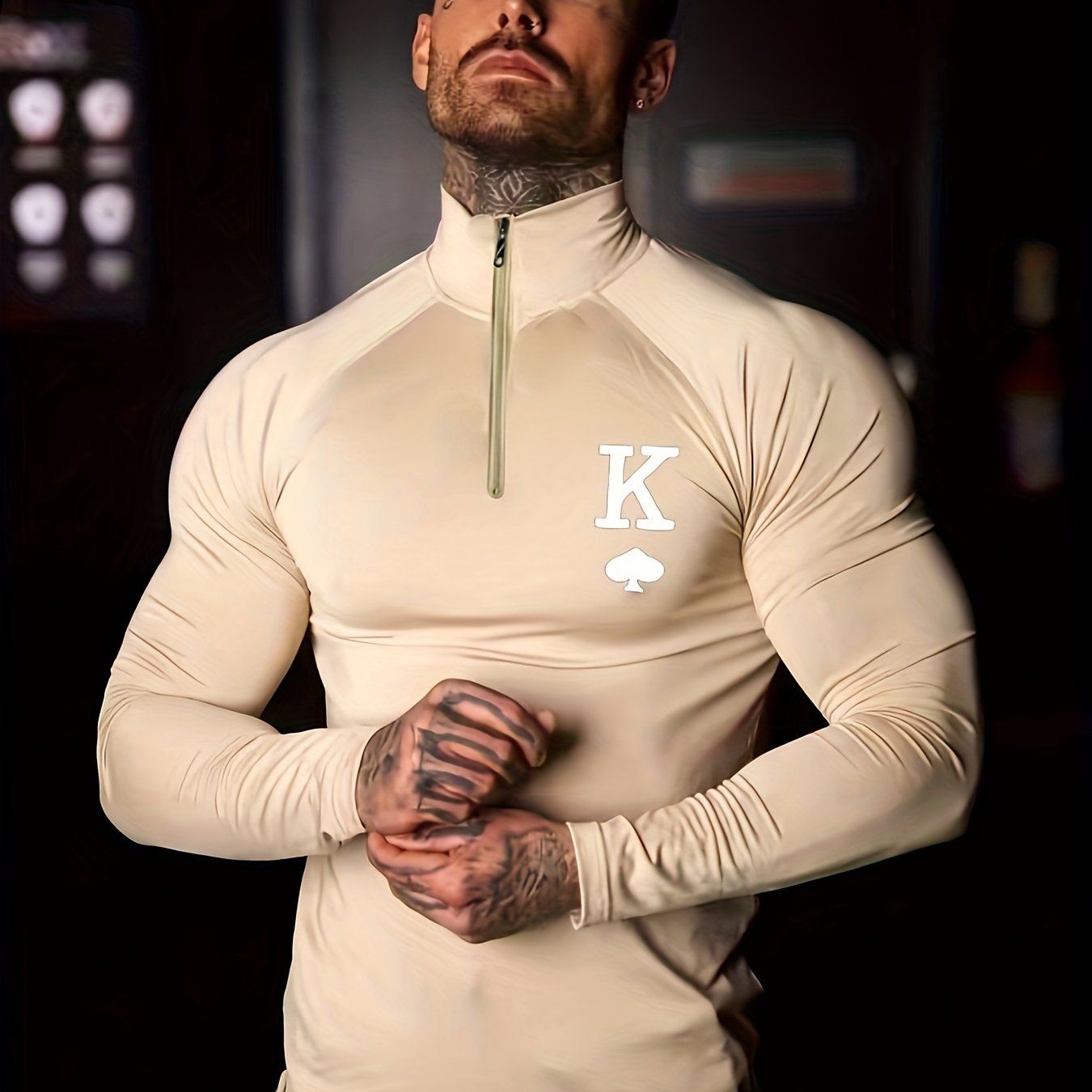 [Trending] Men's Athletic Long Sleeve Zip-Up Shirt - Stretchy, Breathable Polyester Blend for Running & Training