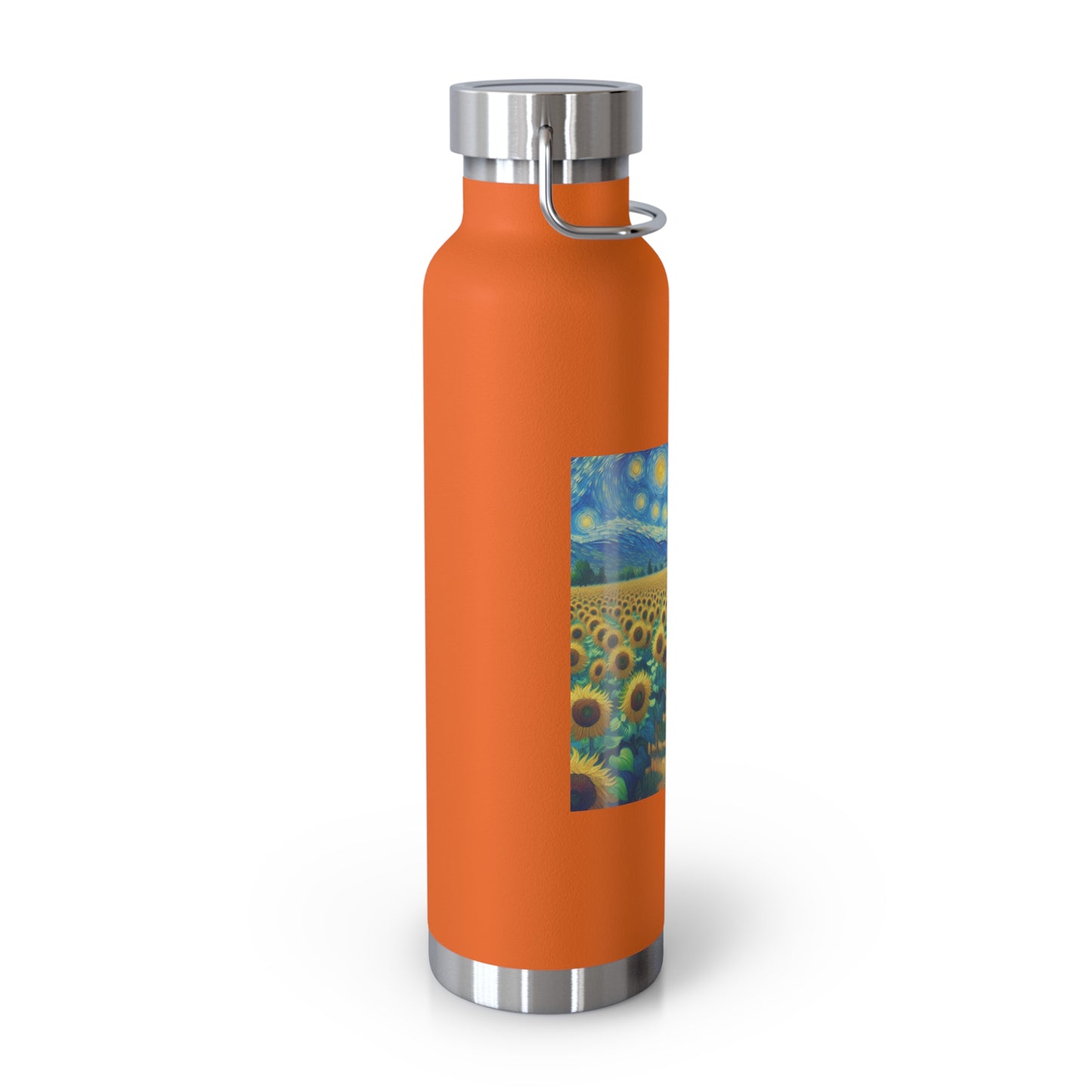Artistic Copper Vacuum Insulated Bottle - 22oz Sunflower Design, Eco-Friendly Water Bottle, Travel Mug, Gift for Nature Lovers, Camping