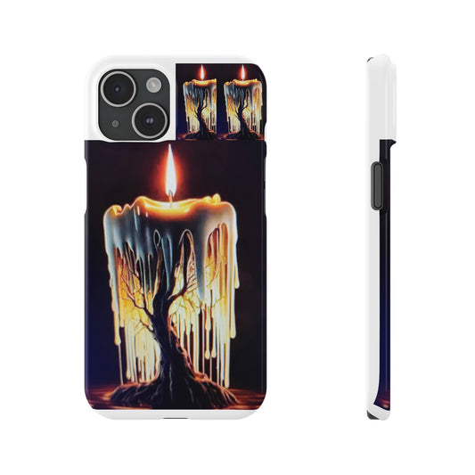 Candle Tree Slim Phone Case, Boho Phone Cover, Nature-Inspired Gift, Dark Aesthetic Accessories, Unique Holiday Present