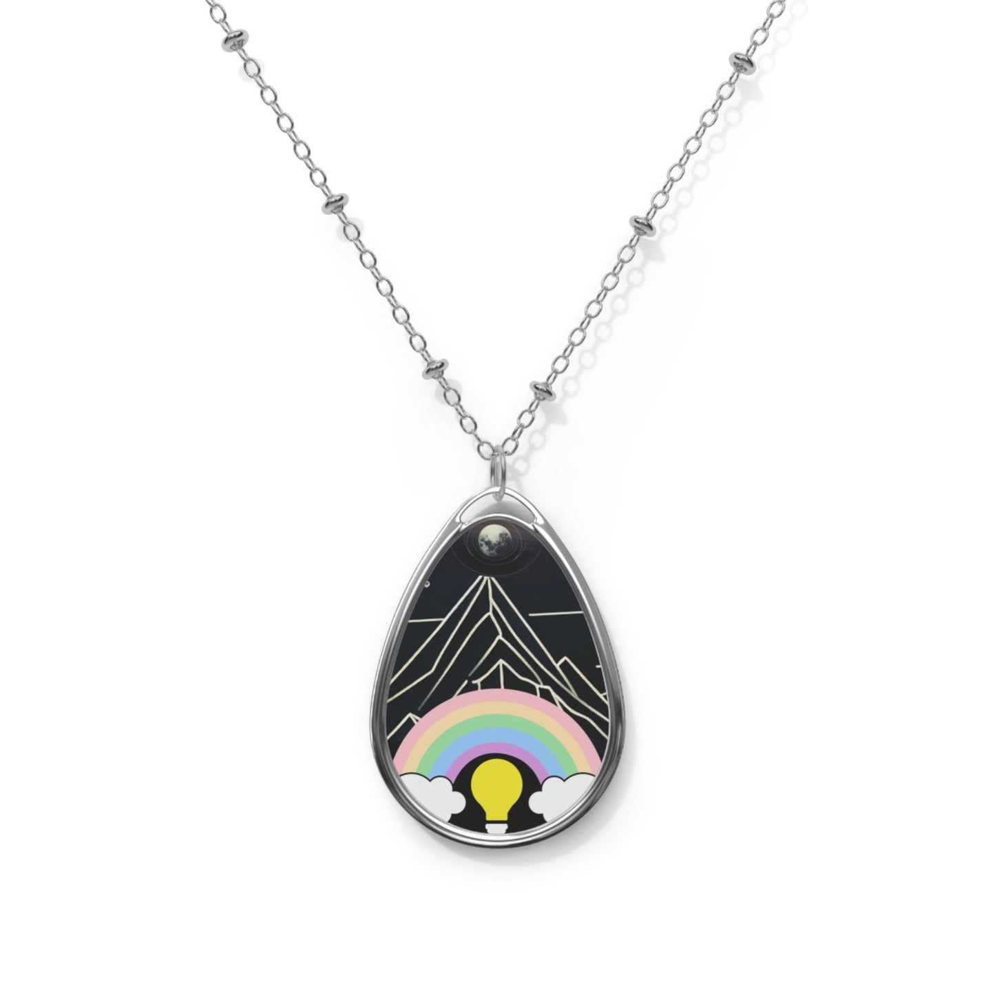 Colorful Rainbow Mountain Oval Necklace - Inspirational Jewelry for Nature Lovers