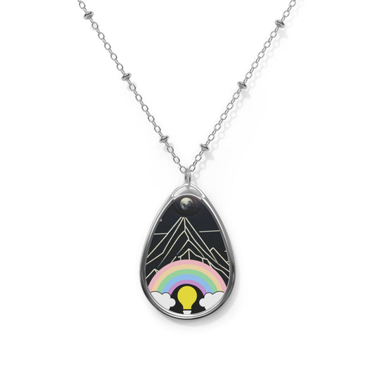 Colorful Rainbow Mountain Oval Necklace - Inspirational Jewelry for Nature Lovers