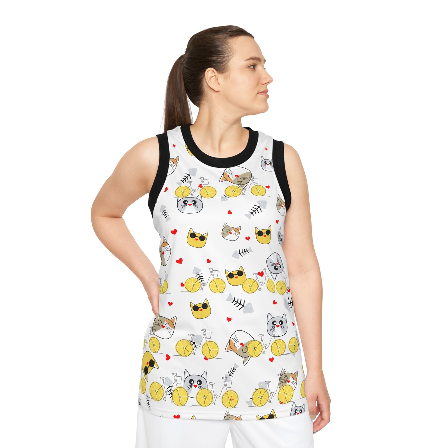 Cat and Bicycle Print Basketball Jersey, Sports Fan Gift, Casual Wear,