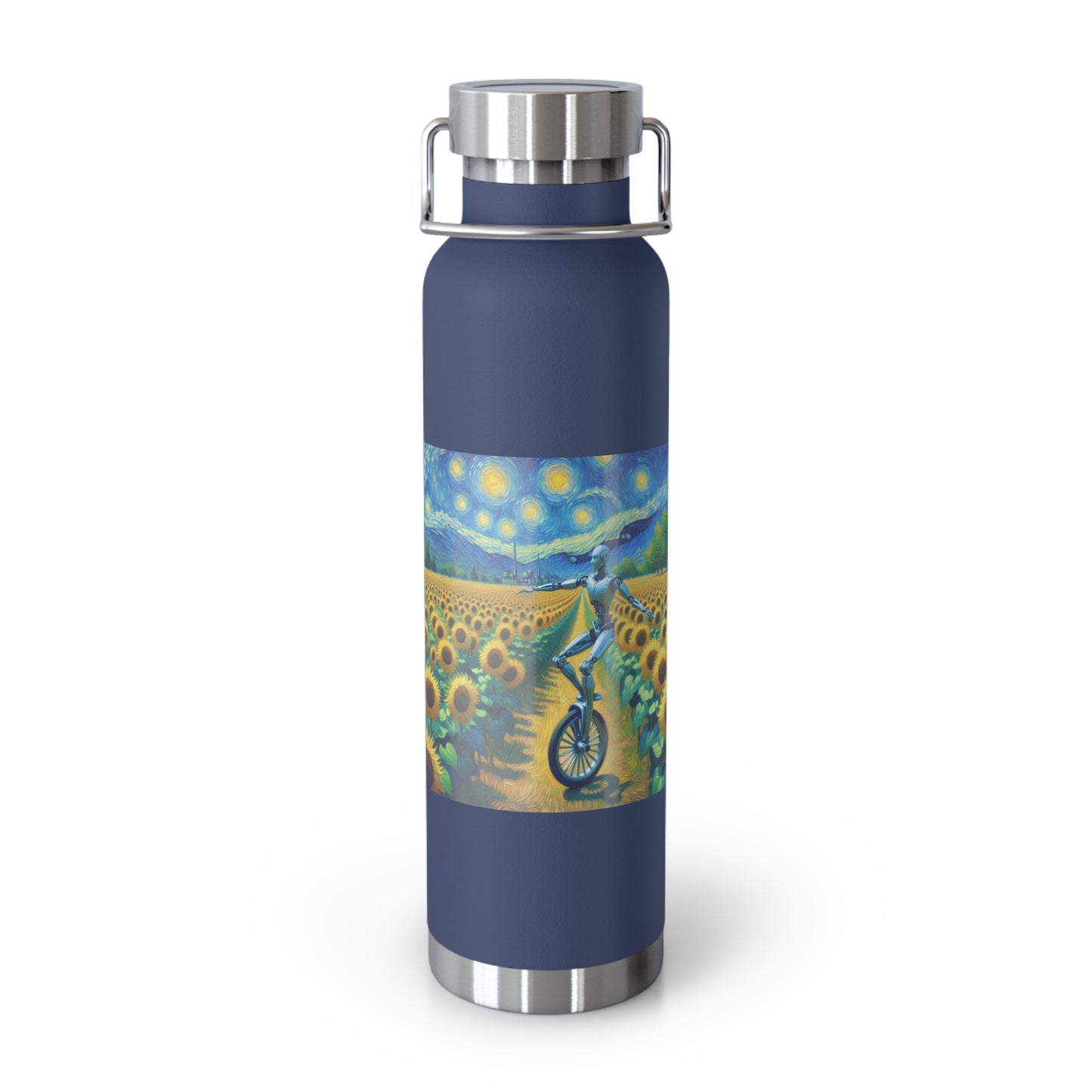 Artistic Copper Vacuum Insulated Bottle - 22oz Sunflower Design, Eco-Friendly Water Bottle, Travel Mug, Gift for Nature Lovers, Camping
