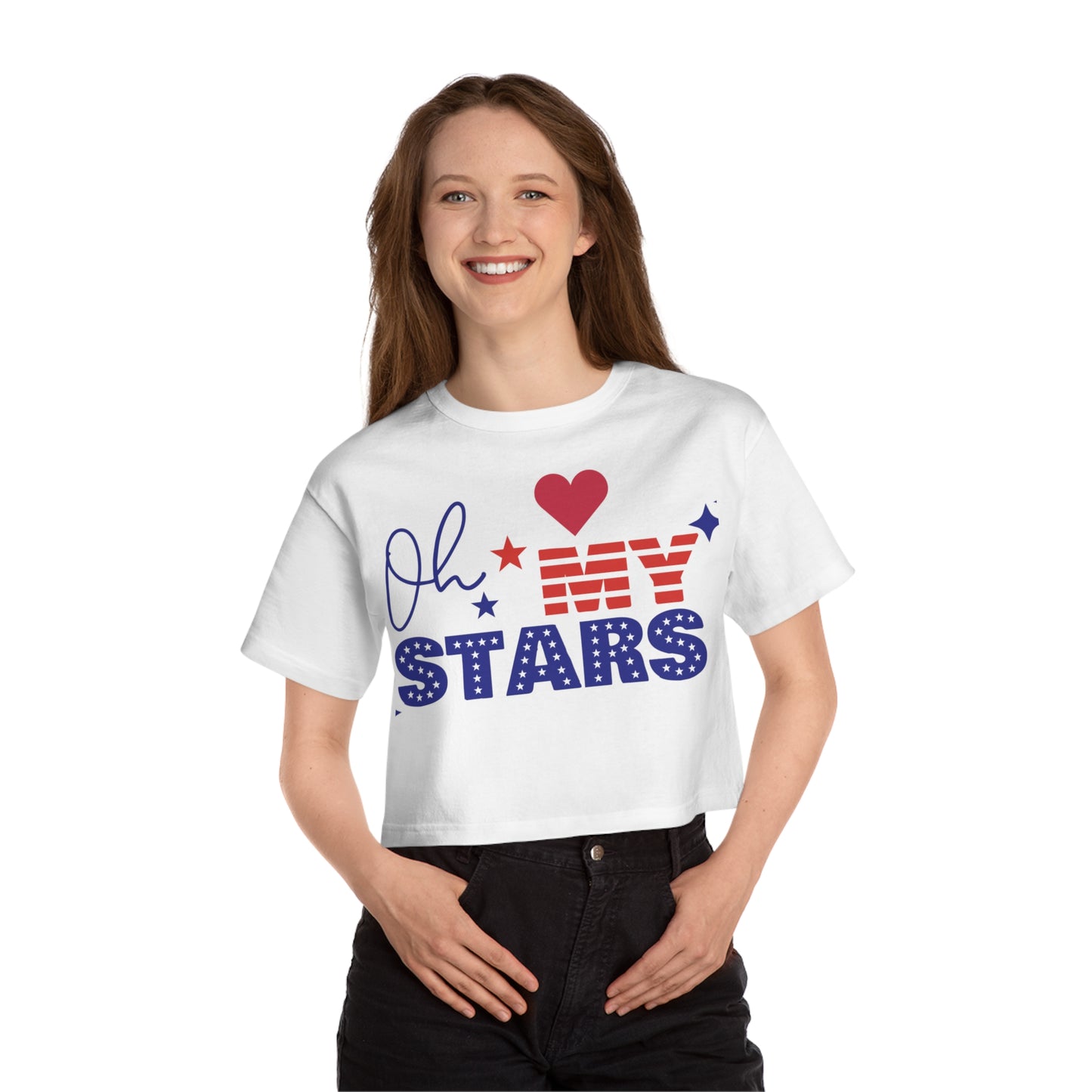 Patriotic Cropped T-Shirt | Oh My Stars | Cute Summer Tee for Women, Holiday Shirt, Casual Wear, July 4th Celebration