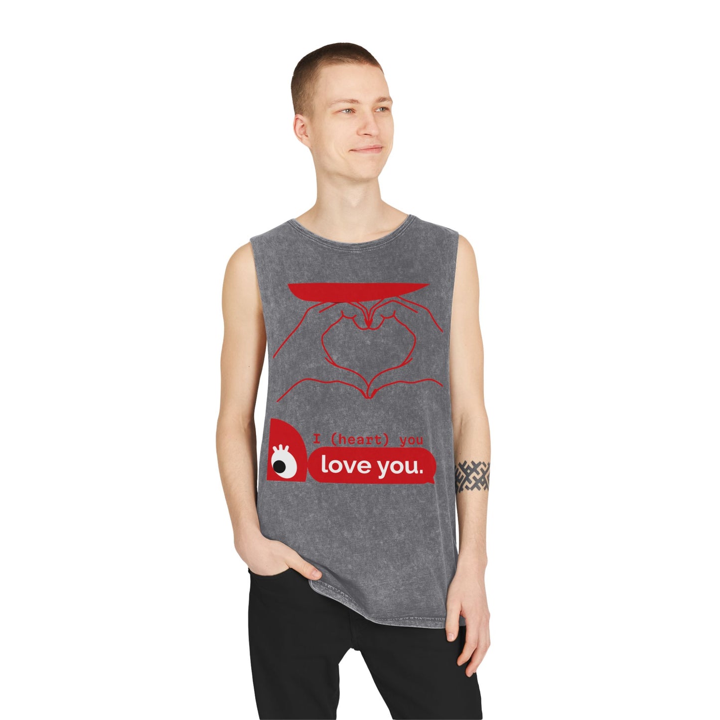 Unisex Stonewash Tank Top - I (heart) You Heart Hands Graphic Tee