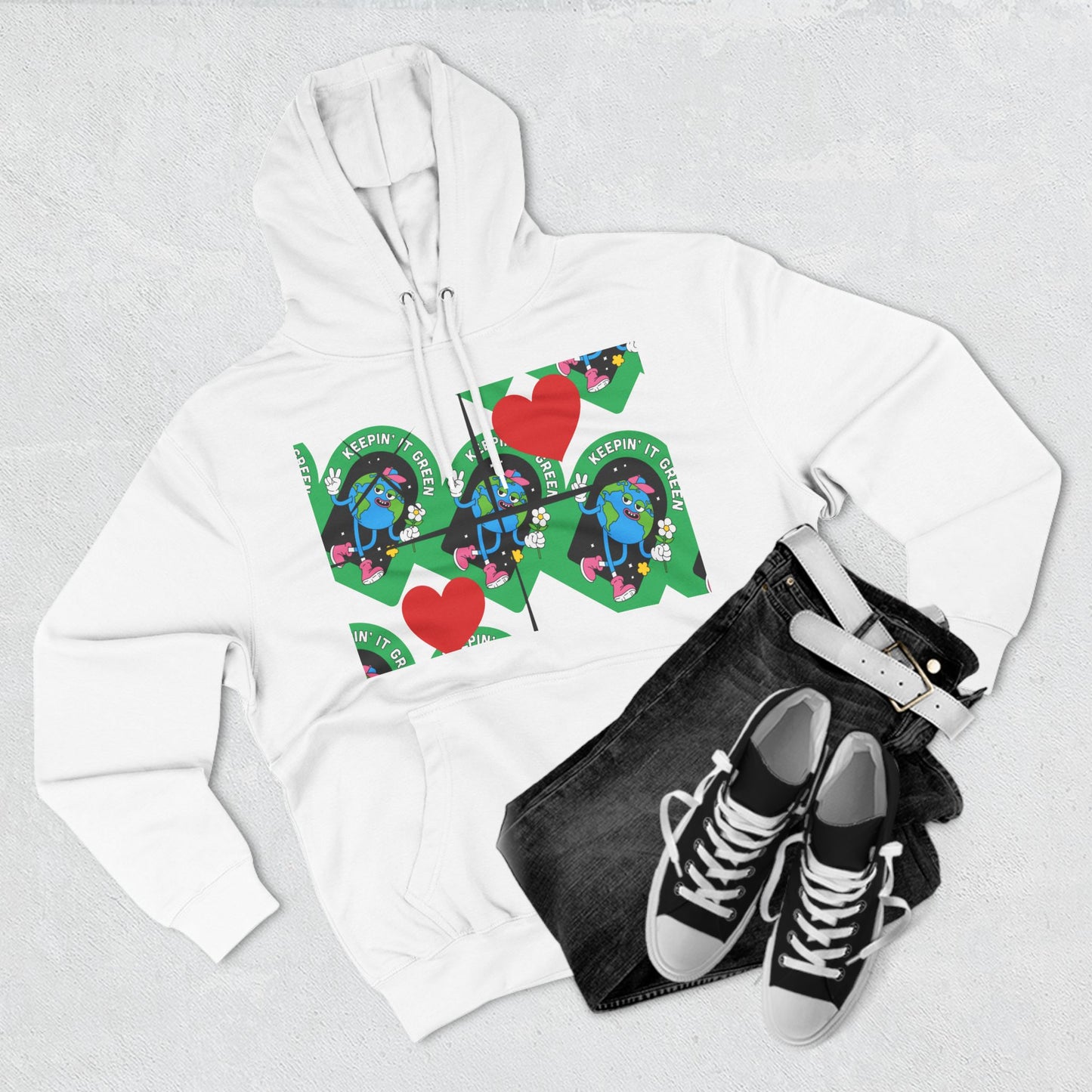 Keep It Green Three-Panel Fleece Hoodie for Eco-Conscious Style