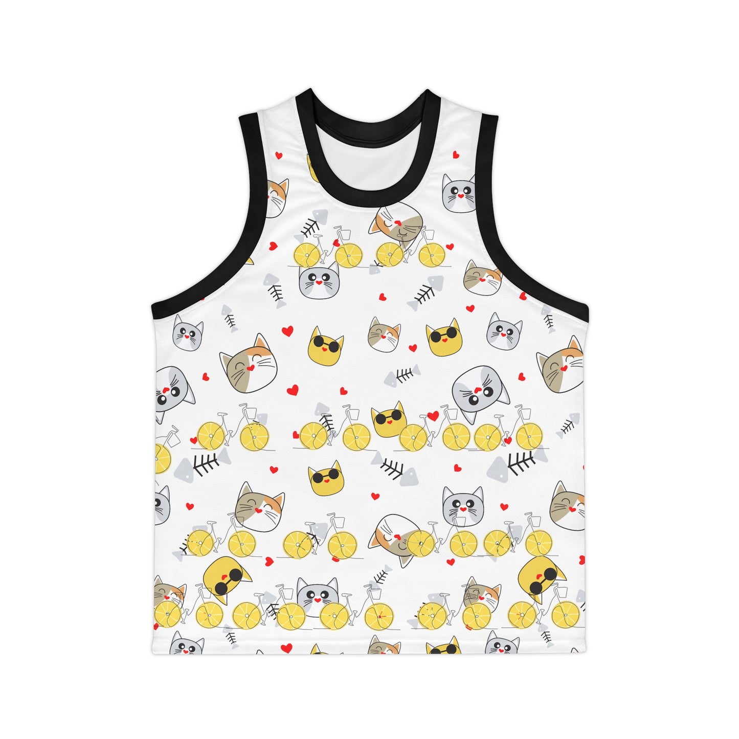 Cat and Bicycle Print Basketball Jersey, Sports Fan Gift, Casual Wear,