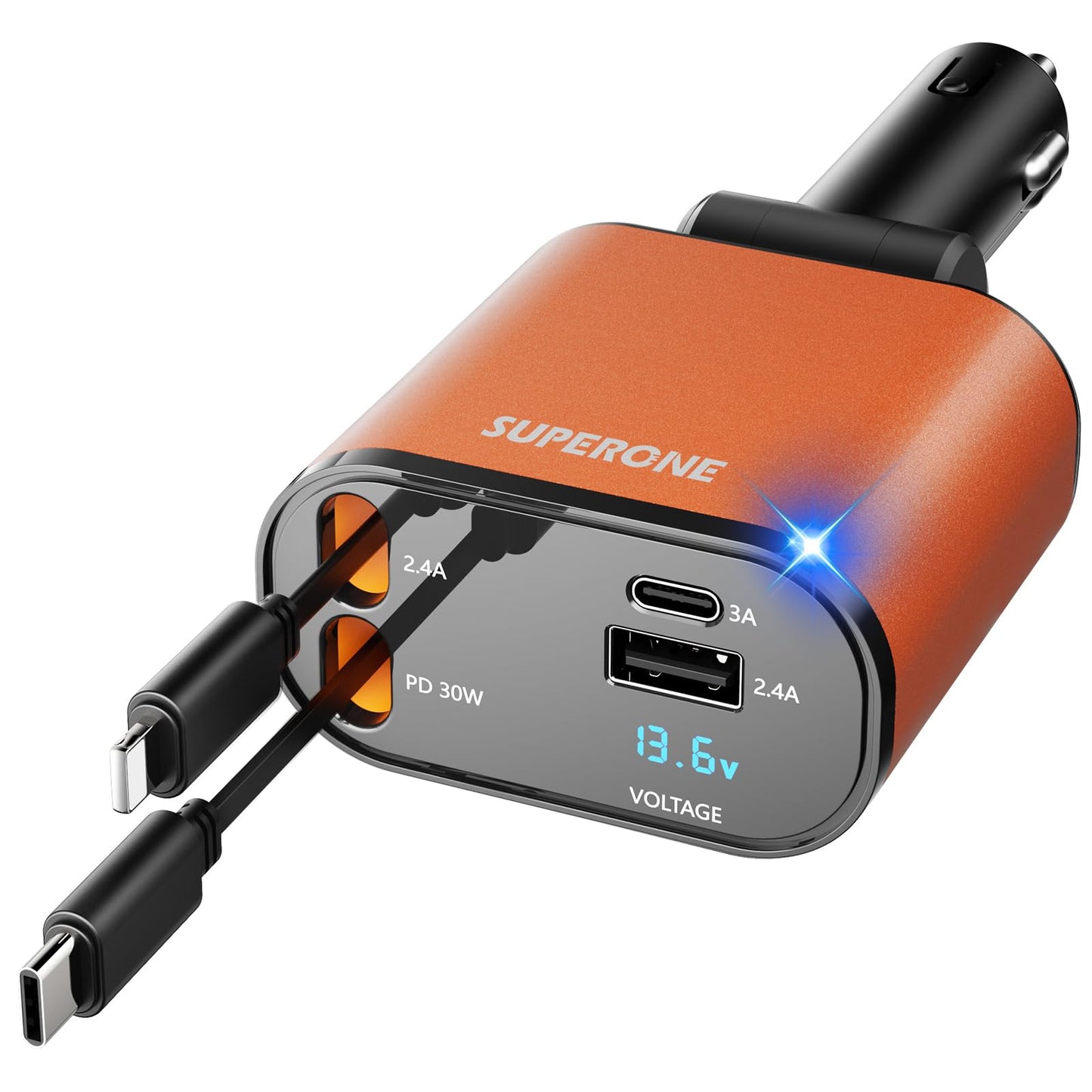 【Upgraded】 SUPERONE Retractable Car Charger 4 in 1, Fast Car Phone Charger with Cord 2.6ft, USB C and Apple Car Adapter, Compatible with iPhone 17 16 15/15 Pro Max/14/13/12/11, Galaxy, Pixel