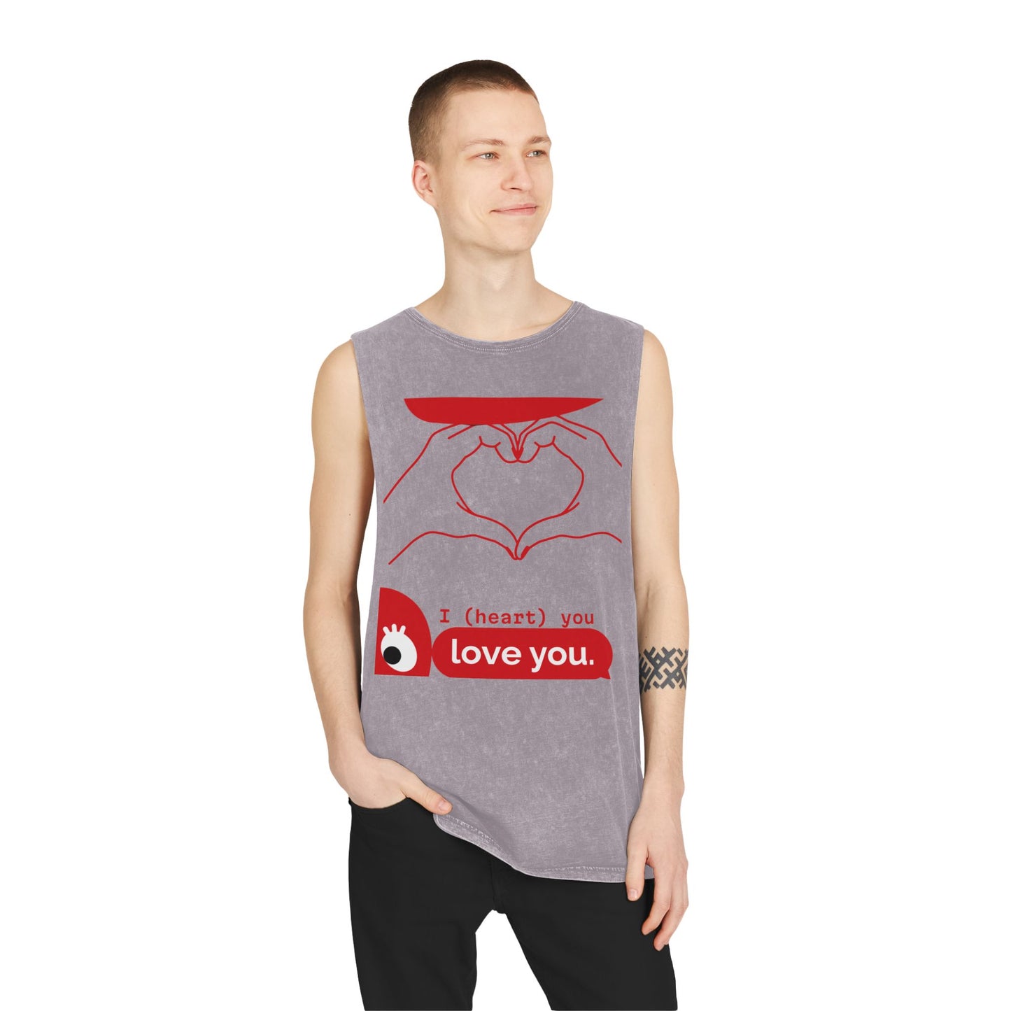 Unisex Stonewash Tank Top - I (heart) You Heart Hands Graphic Tee