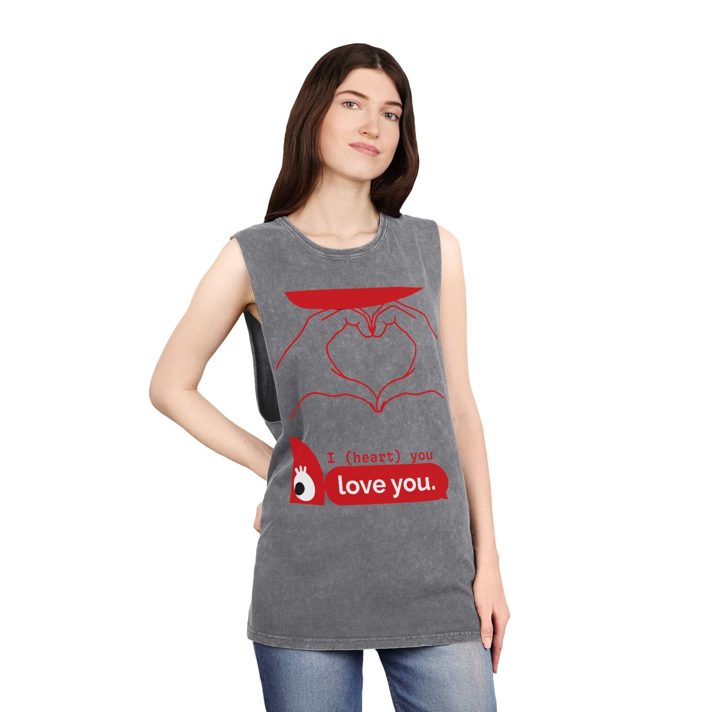 Unisex Stonewash Tank Top - I (heart) You Heart Hands Graphic Tee