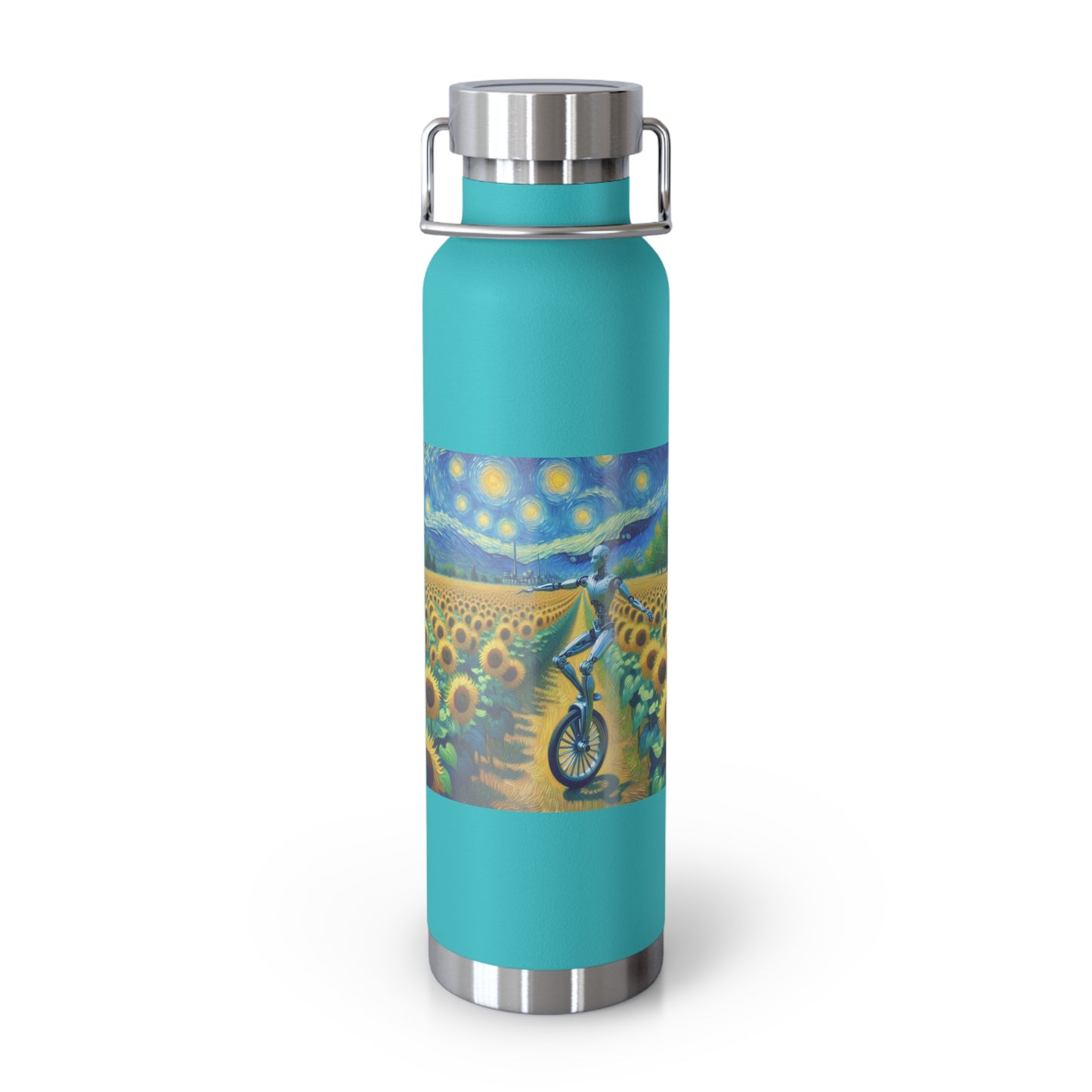 Artistic Copper Vacuum Insulated Bottle - 22oz Sunflower Design, Eco-Friendly Water Bottle, Travel Mug, Gift for Nature Lovers, Camping