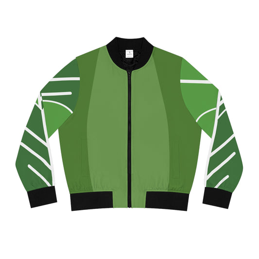 Stylish Women's Bomber Jacket - Vibrant Green Leaf Design, Trendy Outerwear, Perfect for Casual Outings, Gifts, Eco-Friendly Fashion, Summer