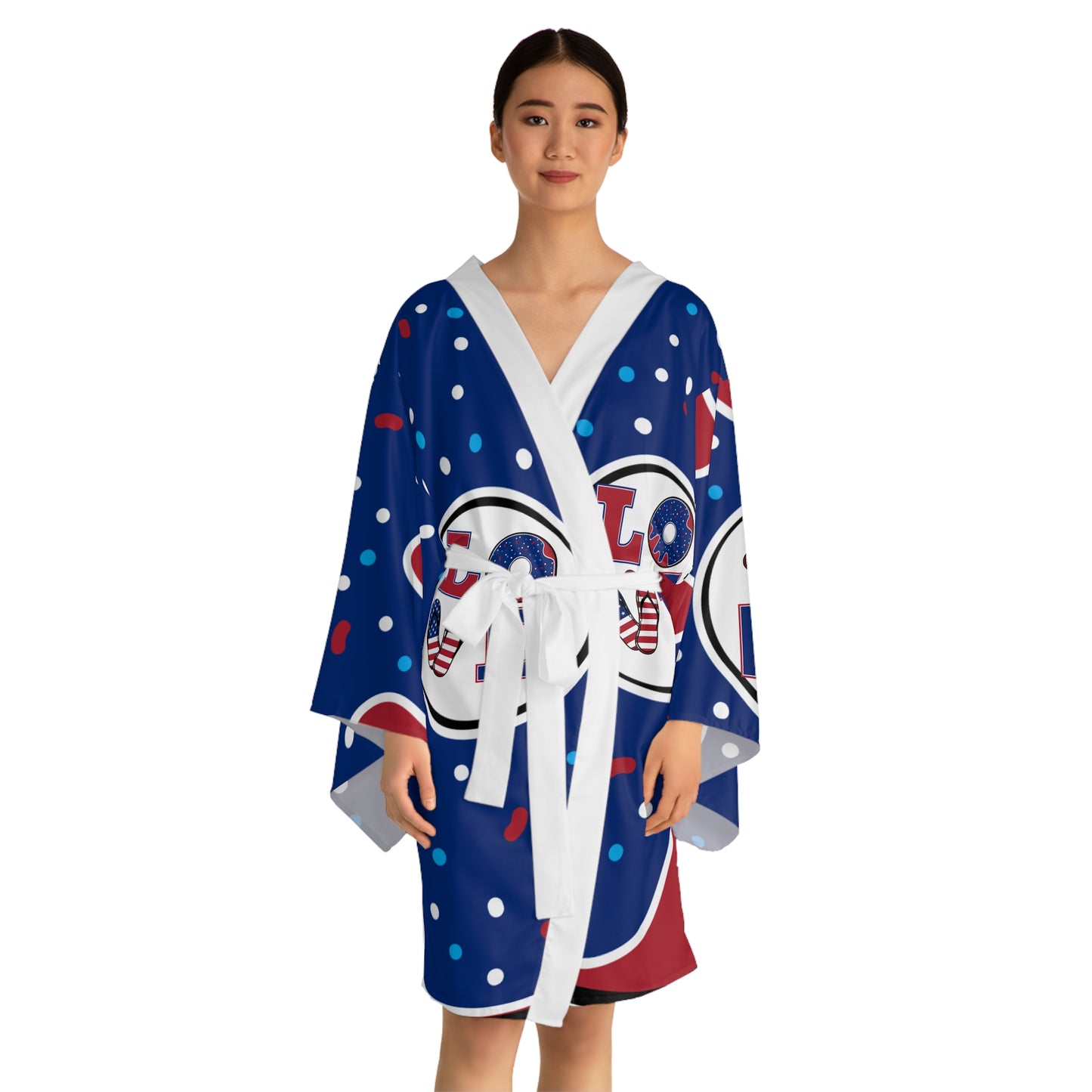 Colorful Long Sleeve Kimono Robe - Fun Patterned Lounge Wear for Relaxing & Celebrations