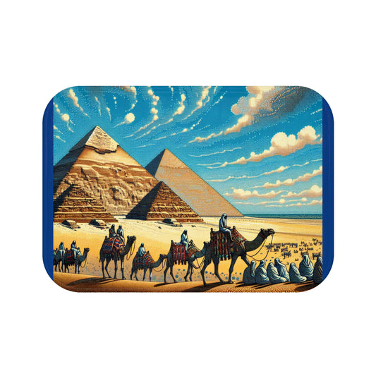 Desert Oasis Bath Mat - Vibrant Pyramids & Camels, Home Decor, Bathroom Accessory, Unique Gift, Boho Style