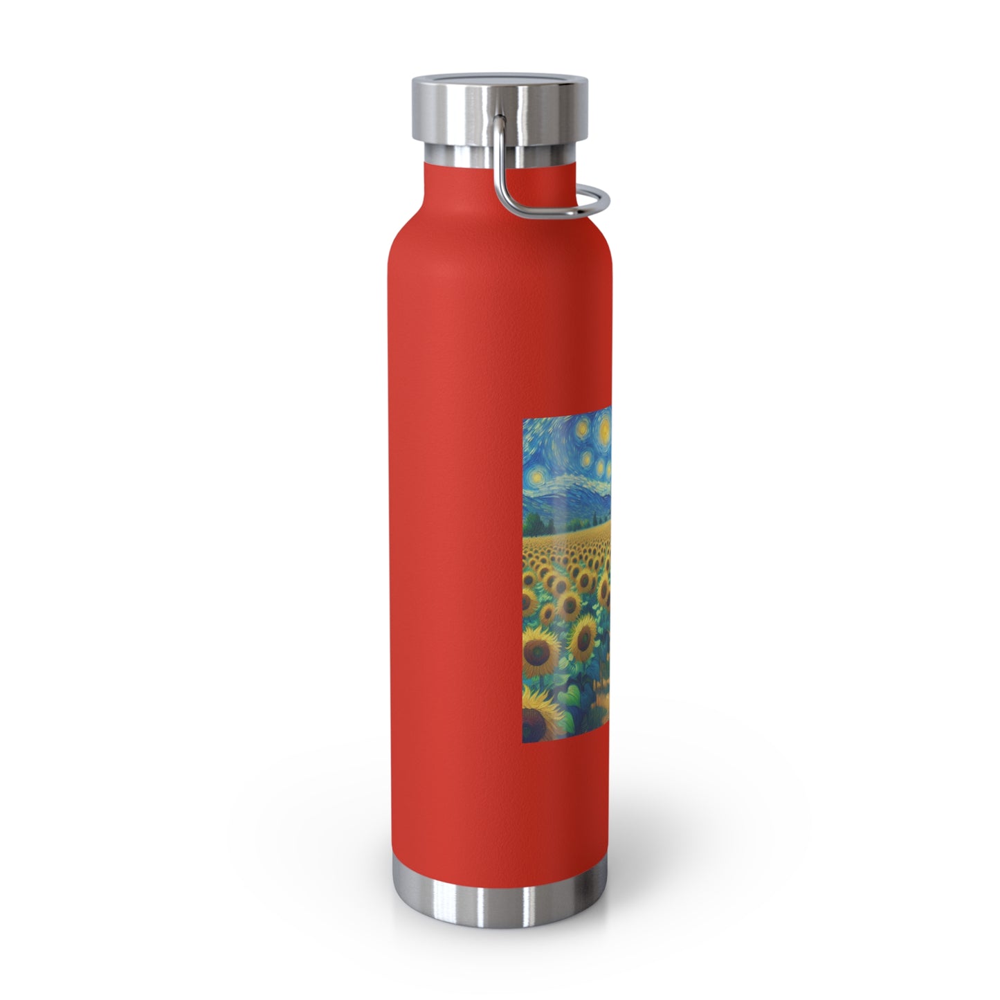Artistic Copper Vacuum Insulated Bottle - 22oz Sunflower Design, Eco-Friendly Water Bottle, Travel Mug, Gift for Nature Lovers, Camping