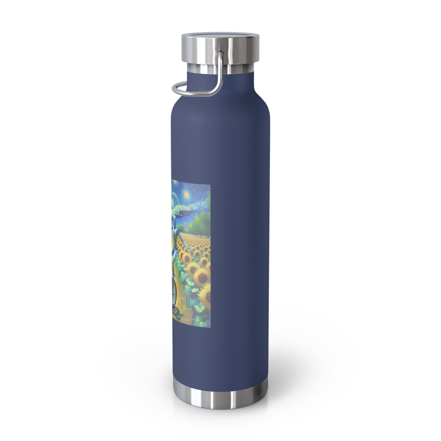 Artistic Copper Vacuum Insulated Bottle - 22oz Sunflower Design, Eco-Friendly Water Bottle, Travel Mug, Gift for Nature Lovers, Camping