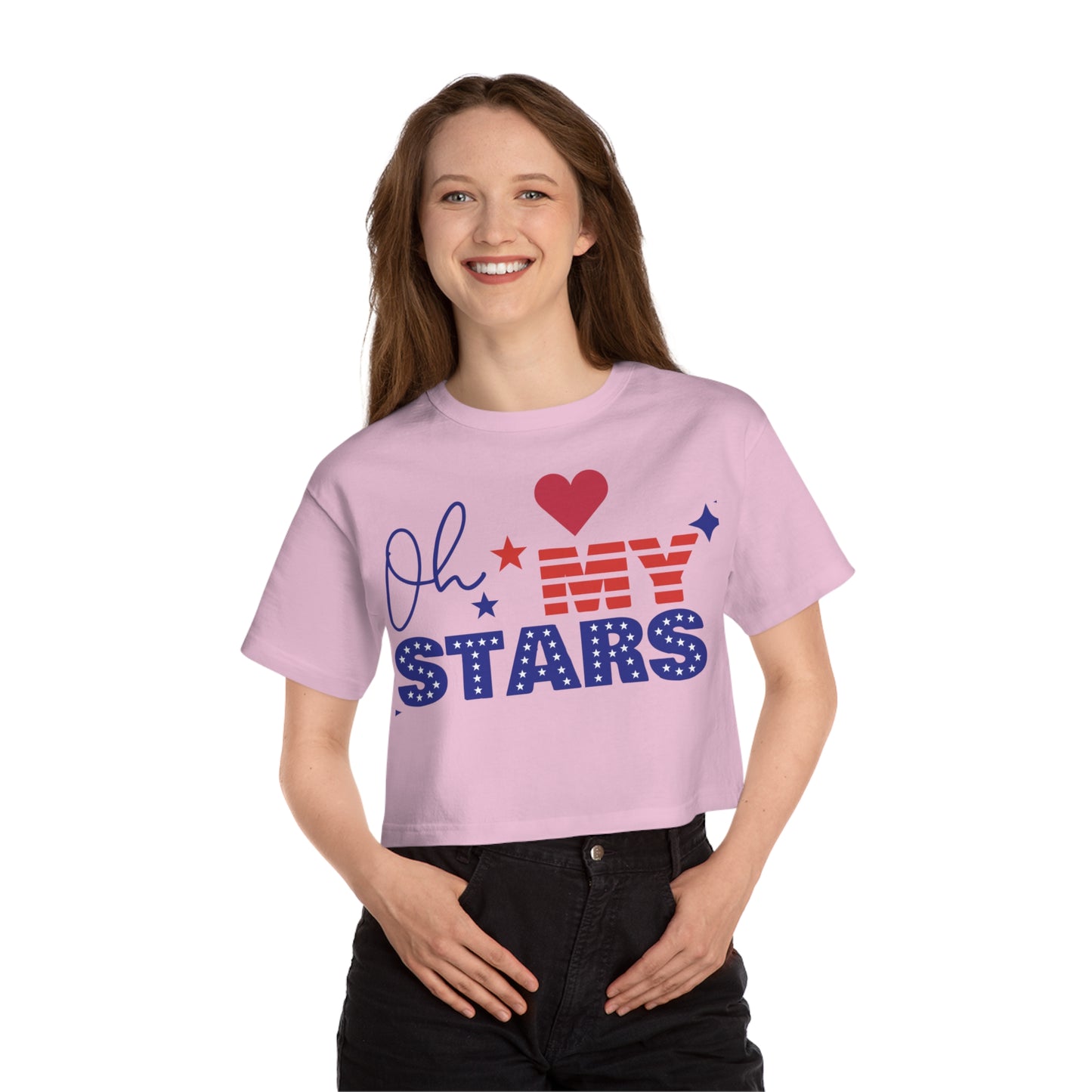 Patriotic Cropped T-Shirt | Oh My Stars | Cute Summer Tee for Women, Holiday Shirt, Casual Wear, July 4th Celebration