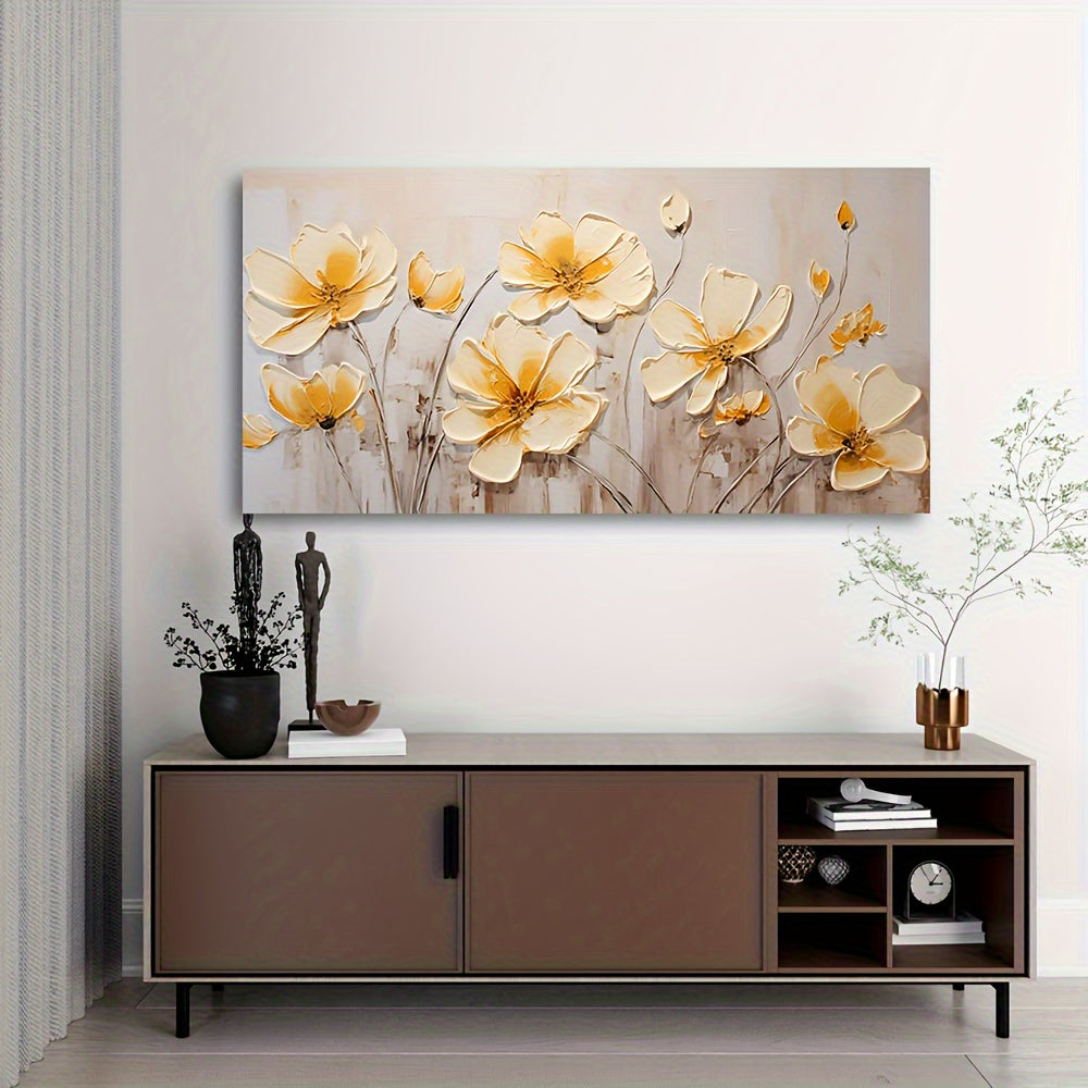 [Trending] Modern Abstract Floral Canvas Art Poster - Yellow Flower Wall Decor, Unframed 19.7x39.3" - Perfect for Bedroom, Living Room, or Hallway
