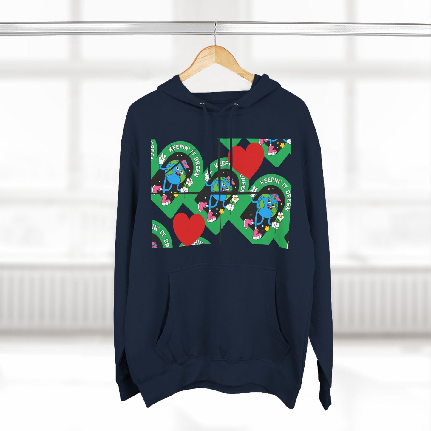 Keep It Green Three-Panel Fleece Hoodie for Eco-Conscious Style