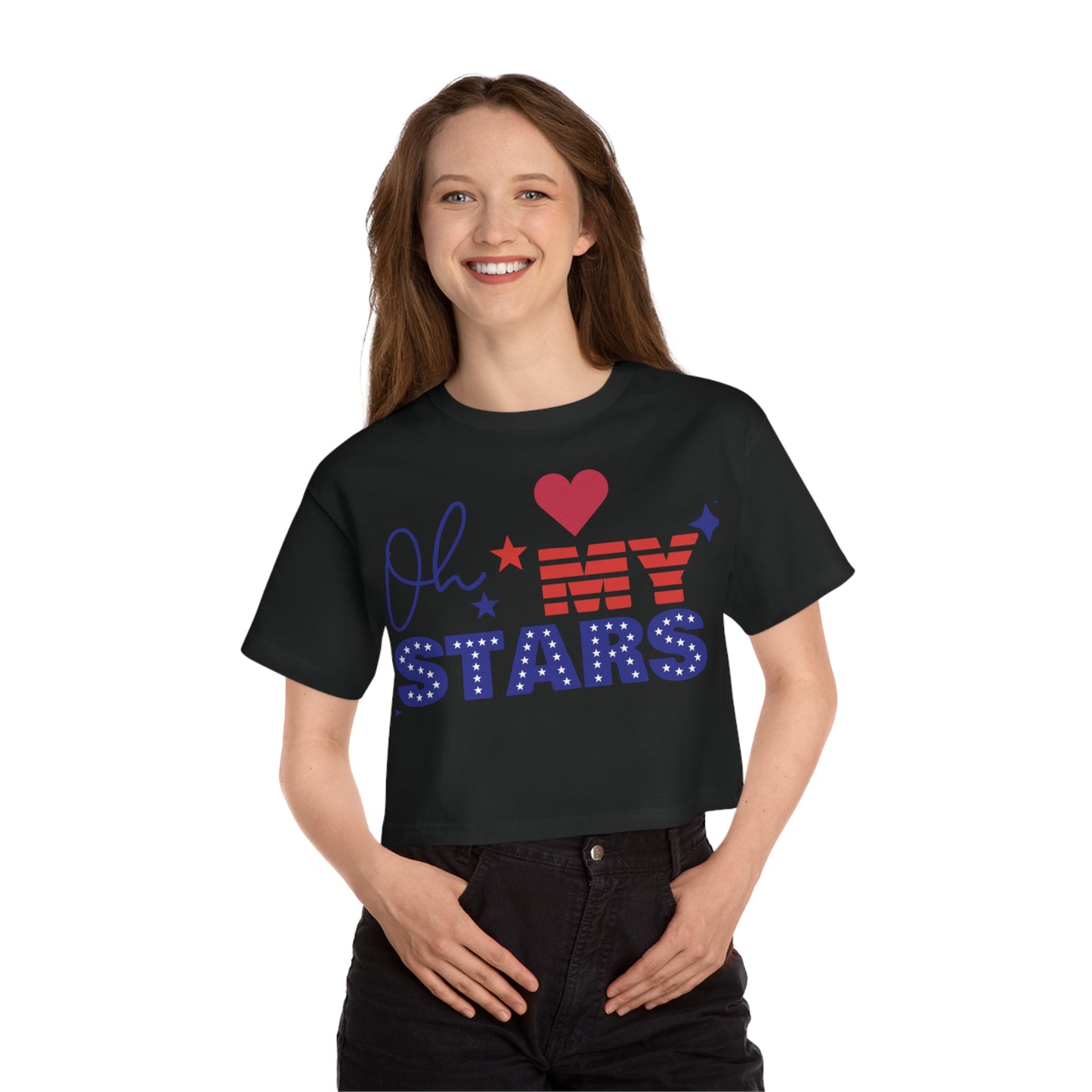 Patriotic Cropped T-Shirt | Oh My Stars | Cute Summer Tee for Women, Holiday Shirt, Casual Wear, July 4th Celebration