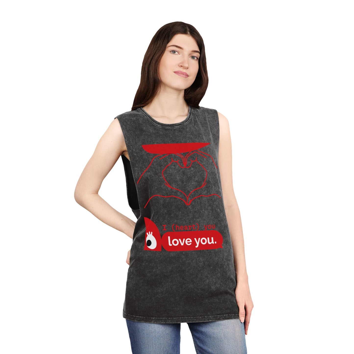 Unisex Stonewash Tank Top - I (heart) You Heart Hands Graphic Tee