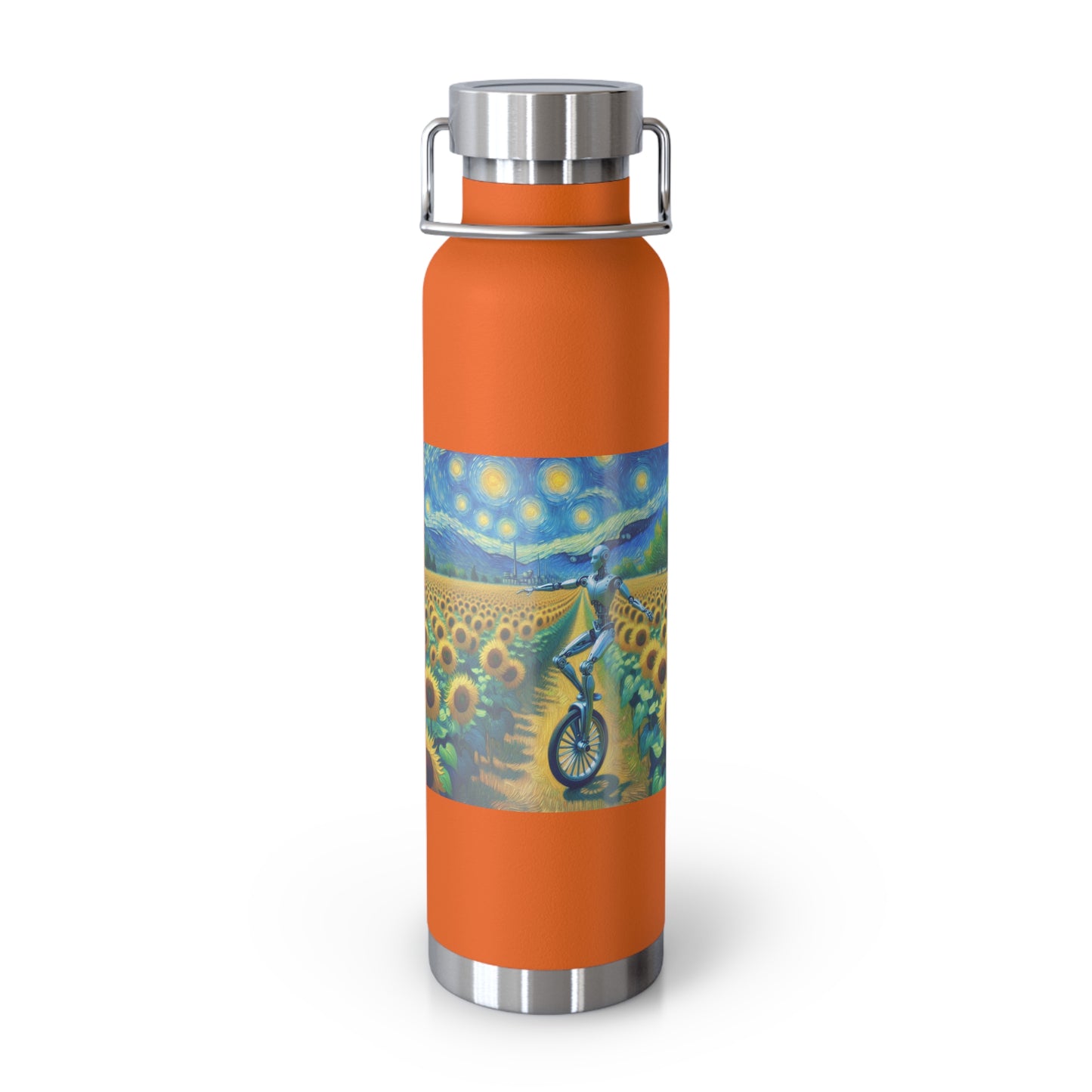 Artistic Copper Vacuum Insulated Bottle - 22oz Sunflower Design, Eco-Friendly Water Bottle, Travel Mug, Gift for Nature Lovers, Camping