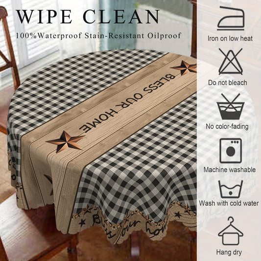 [Trending] Vintage Farmhouse Black Plaid Tablecloth - Stain & Water Resistant, Wrinkle-Free Polyester with Embossed Edges, Perfect for Dinner Parties, Weddings, and Home Decor