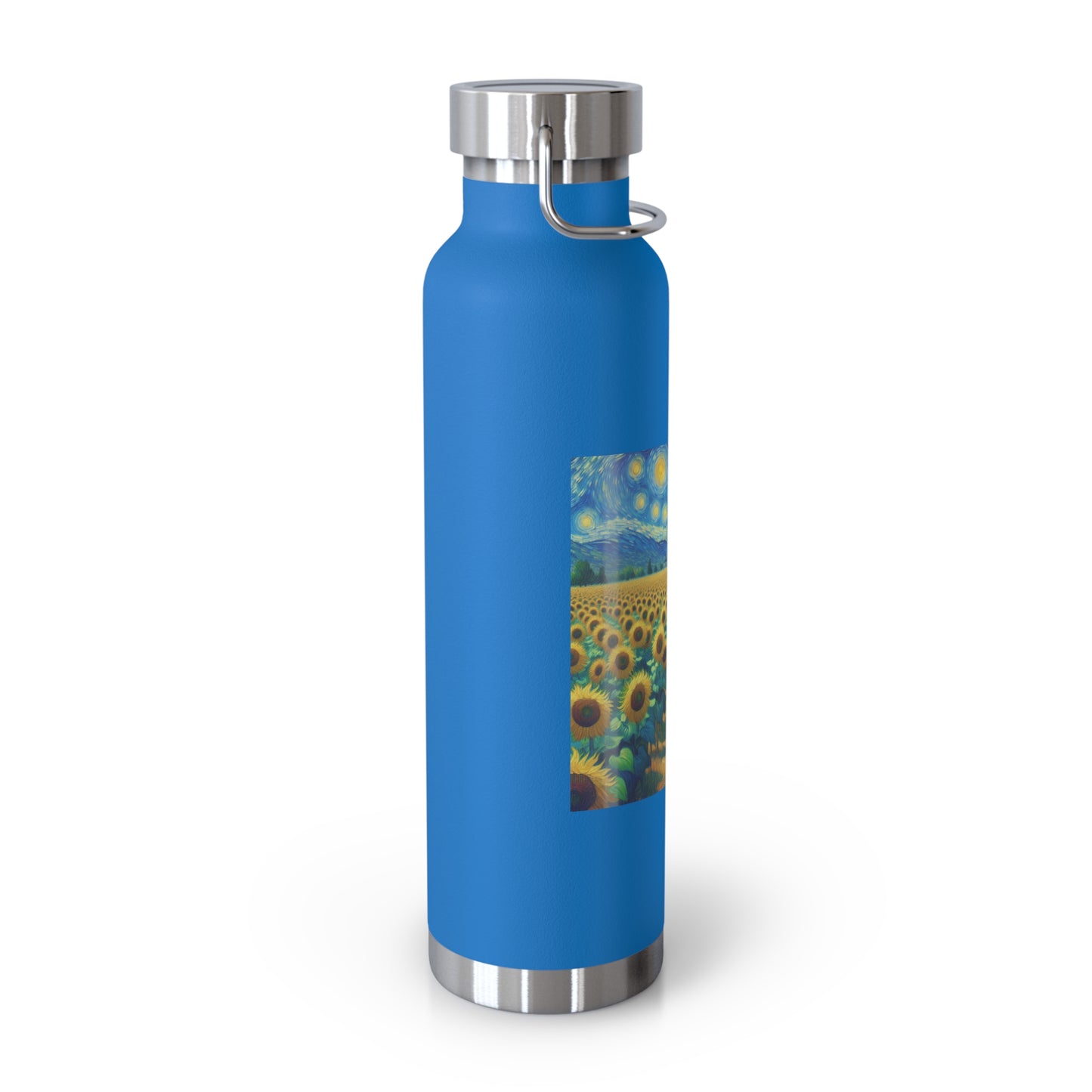 Artistic Copper Vacuum Insulated Bottle - 22oz Sunflower Design, Eco-Friendly Water Bottle, Travel Mug, Gift for Nature Lovers, Camping