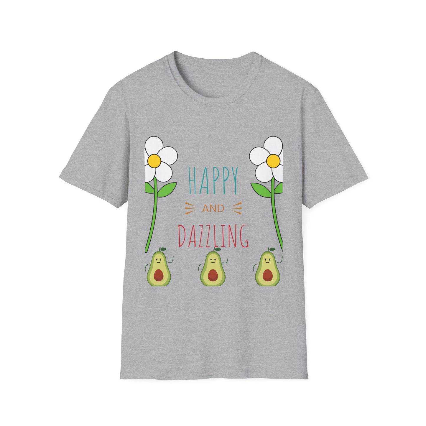 Happy Avocado Graphic Tee, Unisex Softstyle T-Shirt, Cute Gift for Friends, Summer Fashion, Funny Quote Shirt