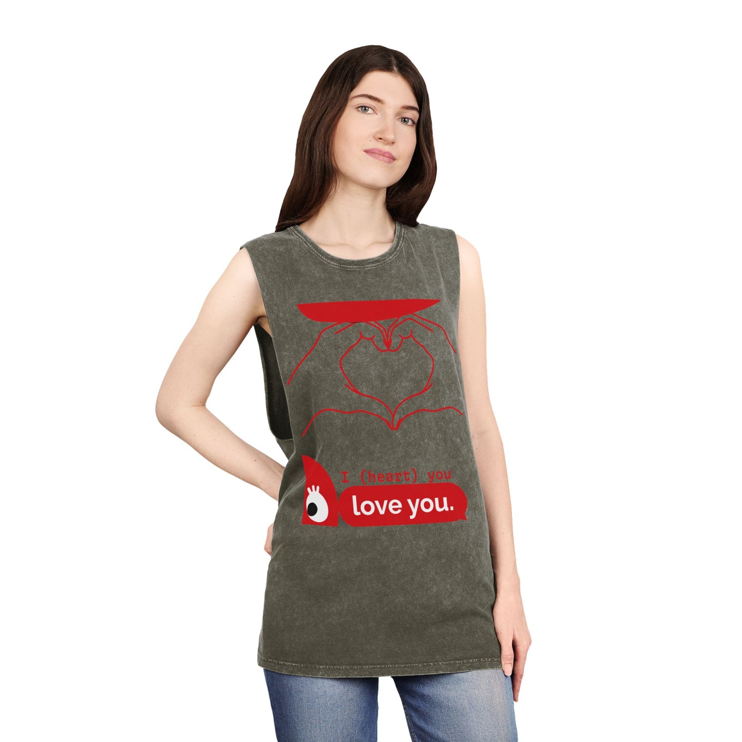 Unisex Stonewash Tank Top - I (heart) You Heart Hands Graphic Tee