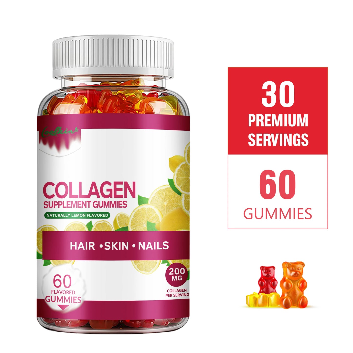 Collagen Gummies - with Biotin, Zinc, Vitamins C - for Skin, Nails and Hair Health - 60 Gummies