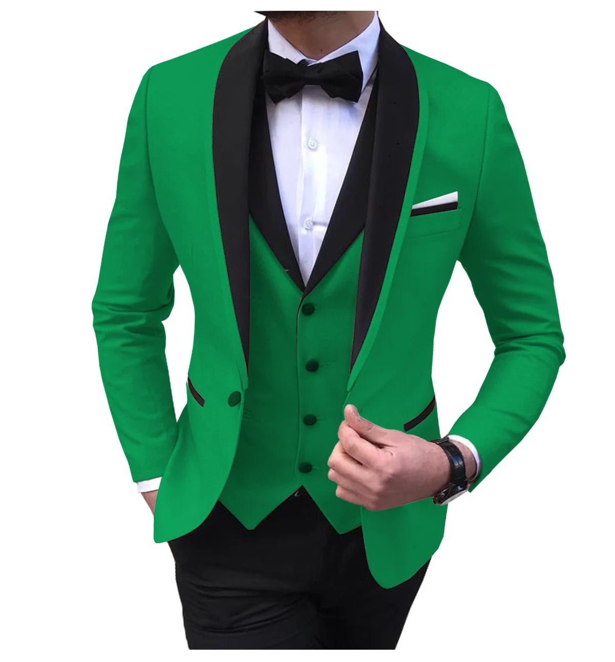 Blue Slit Mens Suits 3 Piece Black Shawl Lapel Casual Tuxedos for Wedding Groomsmen Suits Men 2020 (blazer+vest+pants)