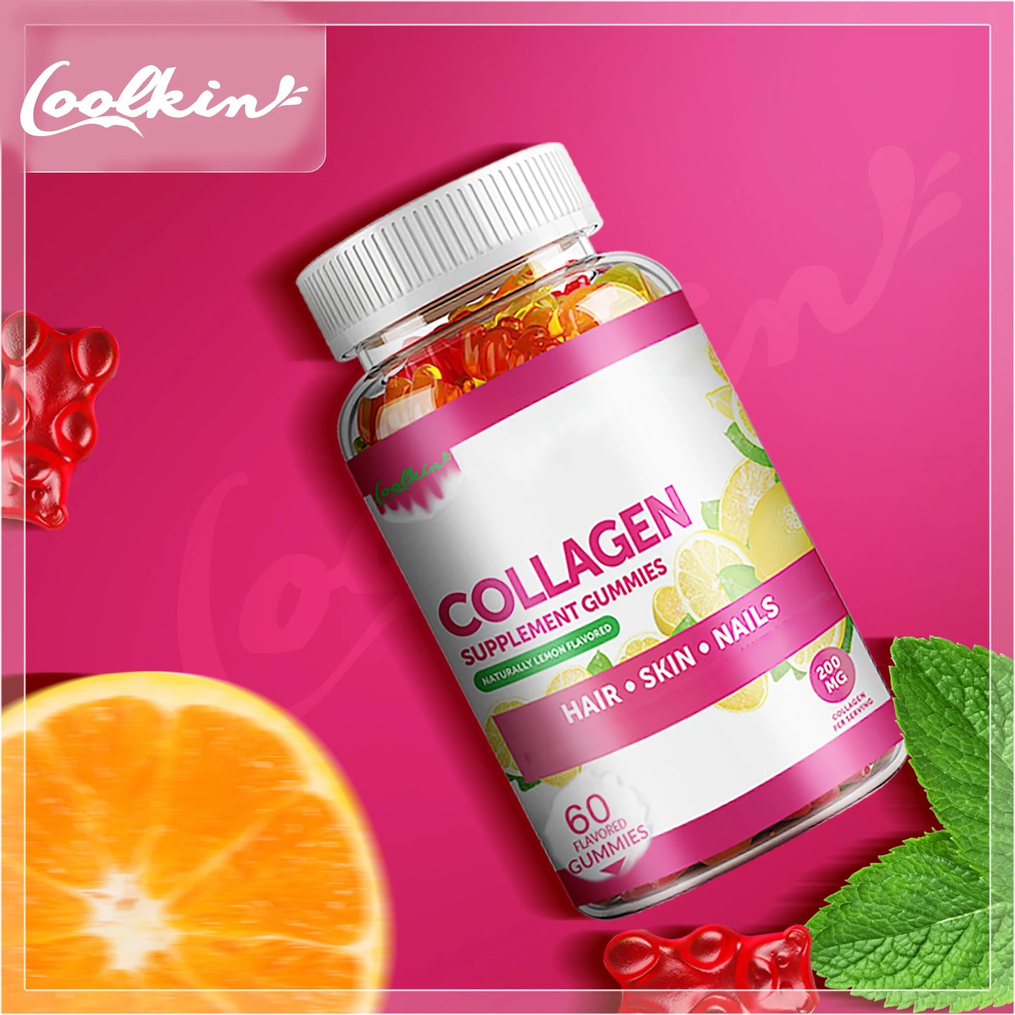 Collagen Gummies - with Biotin, Zinc, Vitamins C - for Skin, Nails and Hair Health - 60 Gummies