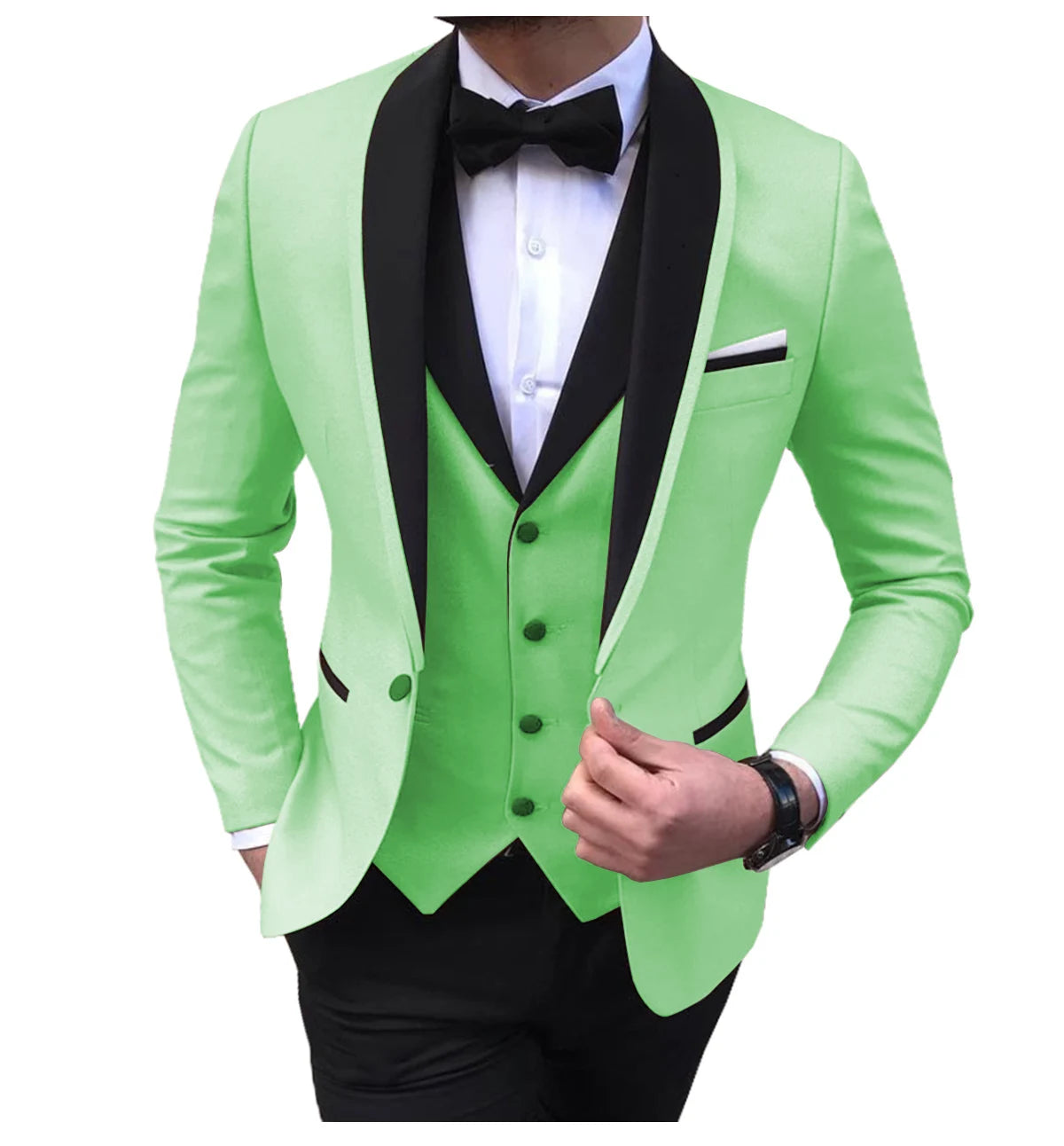 Blue Slit Mens Suits 3 Piece Black Shawl Lapel Casual Tuxedos for Wedding Groomsmen Suits Men 2020 (blazer+vest+pants)