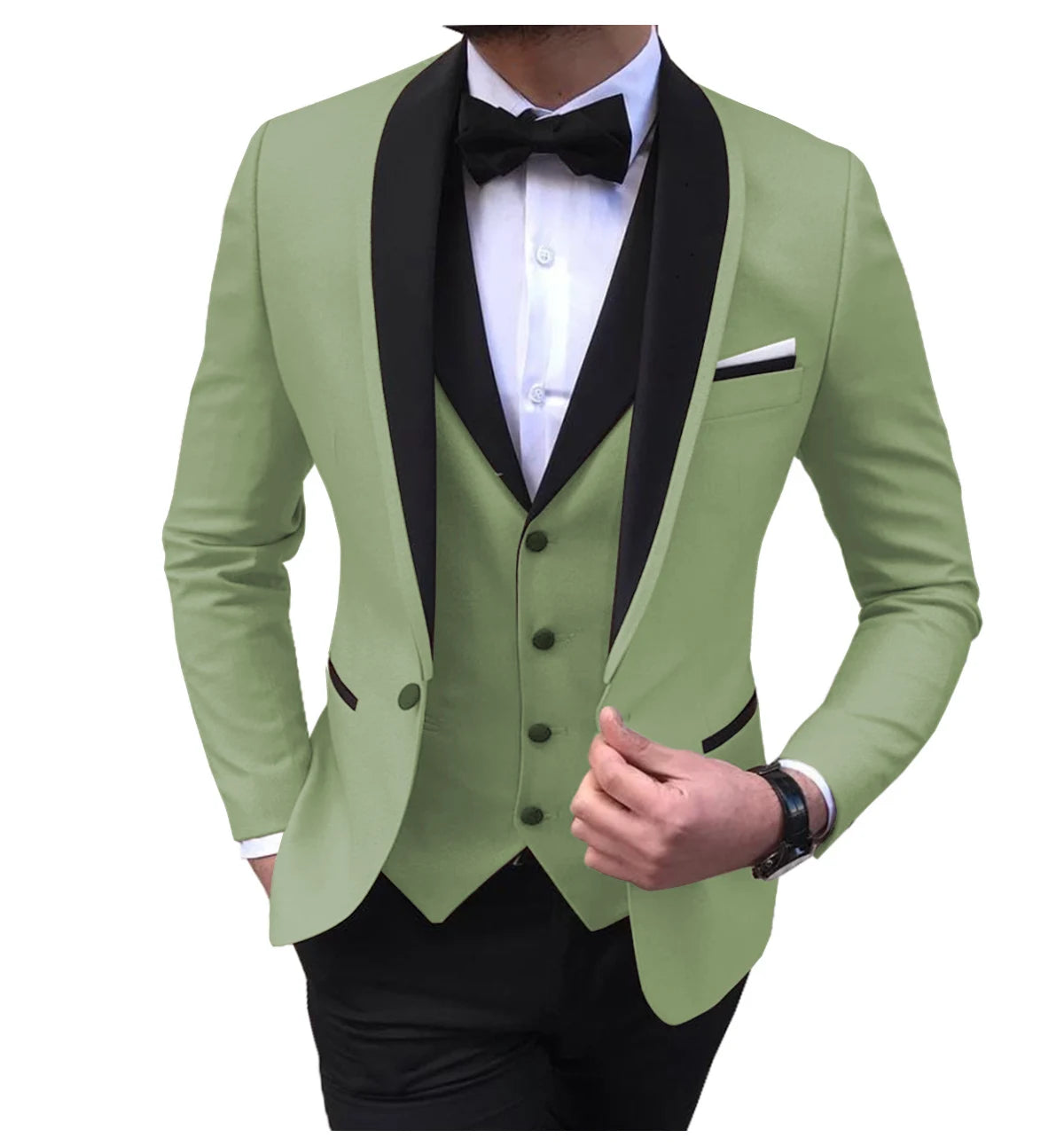Blue Slit Mens Suits 3 Piece Black Shawl Lapel Casual Tuxedos for Wedding Groomsmen Suits Men 2020 (blazer+vest+pants)