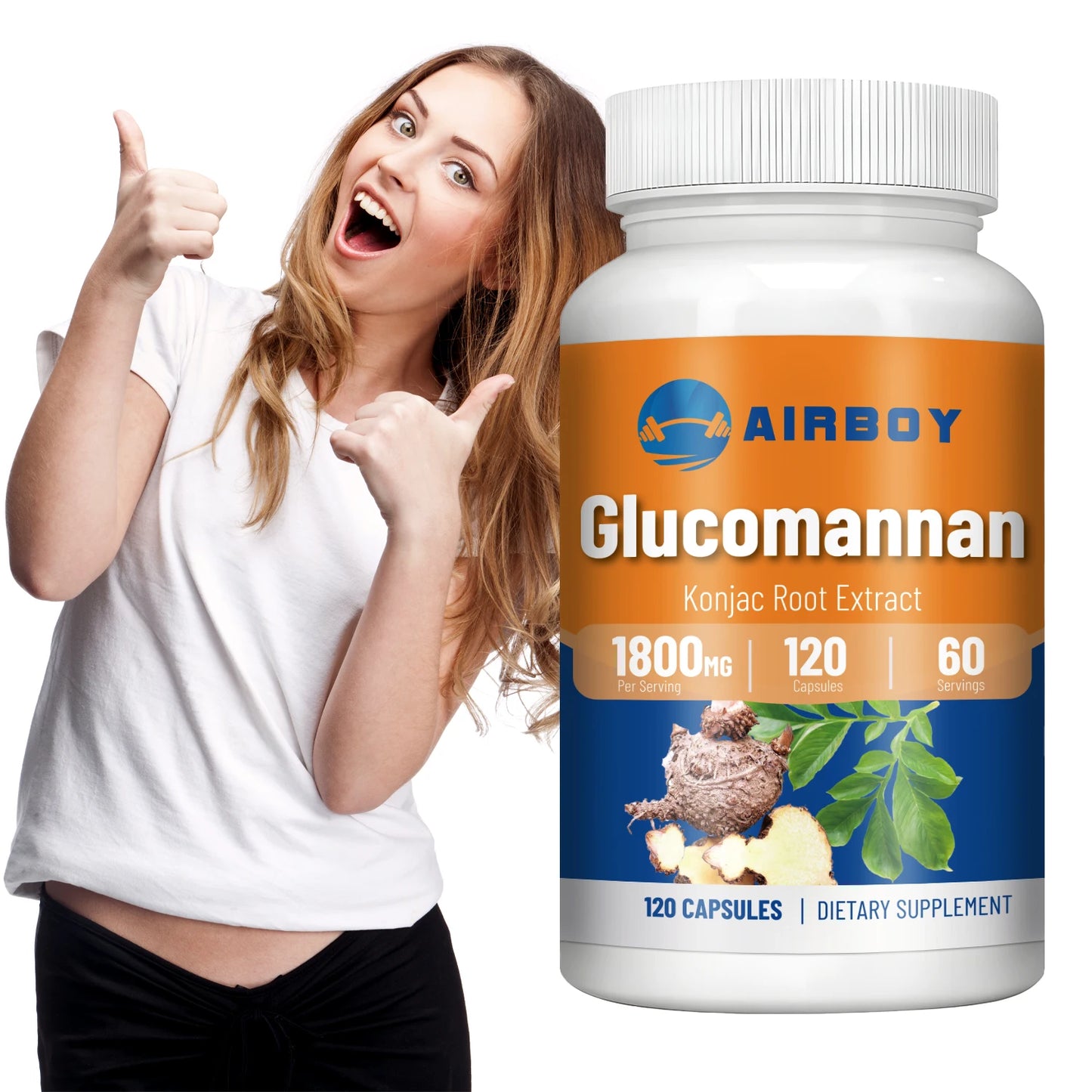 Glucomannan 1800mg - Natural Source of Fiber - Weight Management, Supports Regularity, Controls Appetite - 120 Capsules