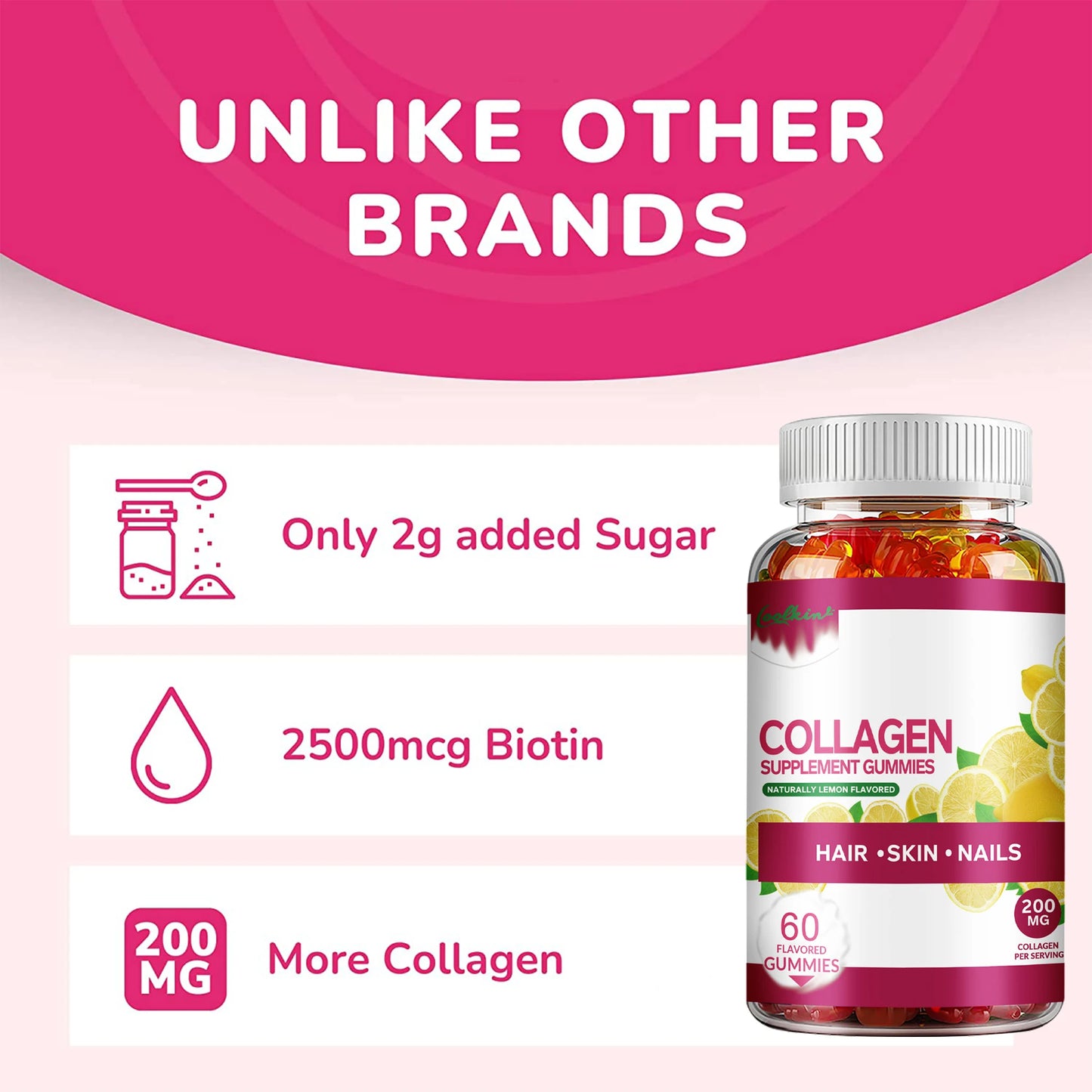 Collagen Gummies - with Biotin, Zinc, Vitamins C - for Skin, Nails and Hair Health - 60 Gummies