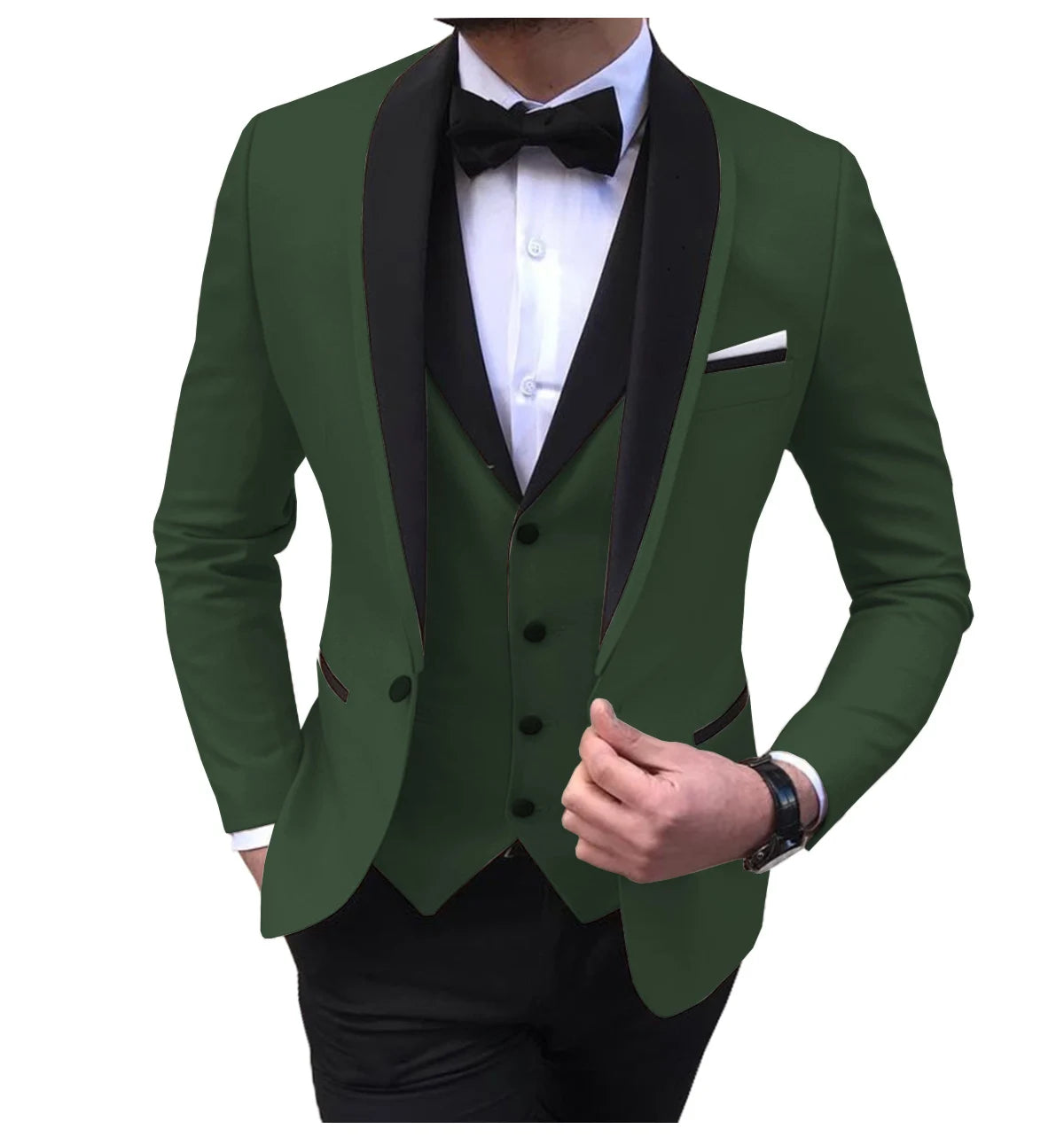 Blue Slit Mens Suits 3 Piece Black Shawl Lapel Casual Tuxedos for Wedding Groomsmen Suits Men 2020 (blazer+vest+pants)