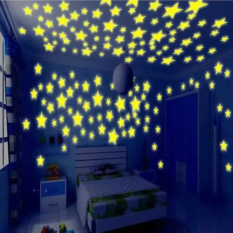 3D Hollow Star Energy Storage Fluorescent Glow In The dark Luminous On Wall Stickers For Kids Room living Room Decal