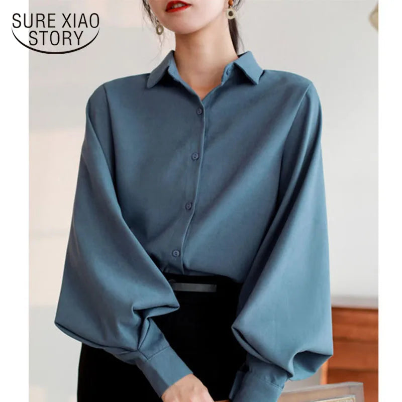 Autumn Fashion Button Up Shirt Spring Vintage Blouse Women White Lady Long Sleeves Female Loose Streetwear Shirts Design Tops