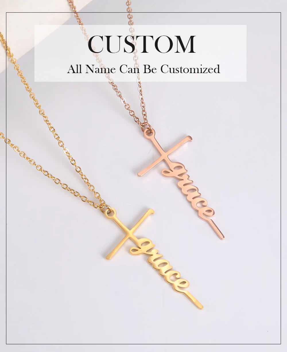 Cazador Custom Name Cross Pendant Necklace Stainless Steel Personalized Jewelry Chain on the Neck New Year Valentine's day Gifts