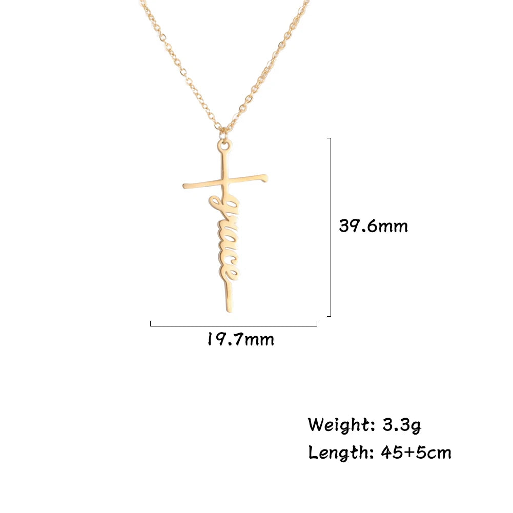 Cazador Custom Name Cross Pendant Necklace Stainless Steel Personalized Jewelry Chain on the Neck New Year Valentine's day Gifts