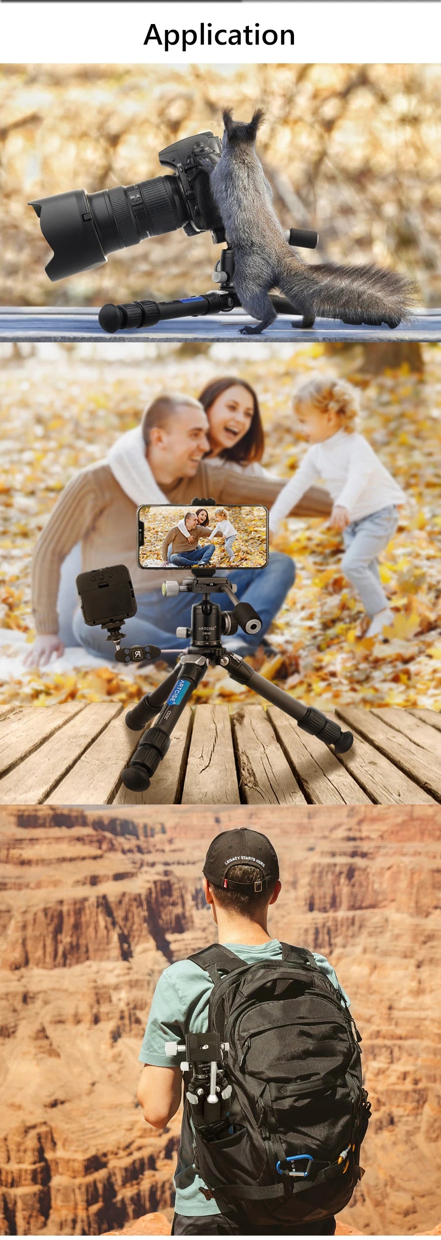 Mini Carbon Fiber Tripod Compact Lightweight Portable Tabletop Tripods with Handle Ball Head Max Load 10kg for DSLR Camera Phone