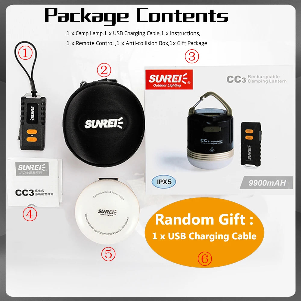SUNREE CC3  CC5  Camping Lantern 840 Lumens  LED Camping Light USB Rechargeable 9900mAH Battery outdoor lighting For Power Bank