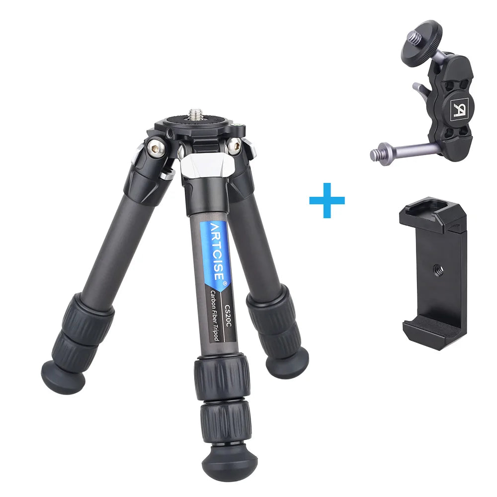 Mini Carbon Fiber Tripod Compact Lightweight Portable Tabletop Tripods with Handle Ball Head Max Load 10kg for DSLR Camera Phone