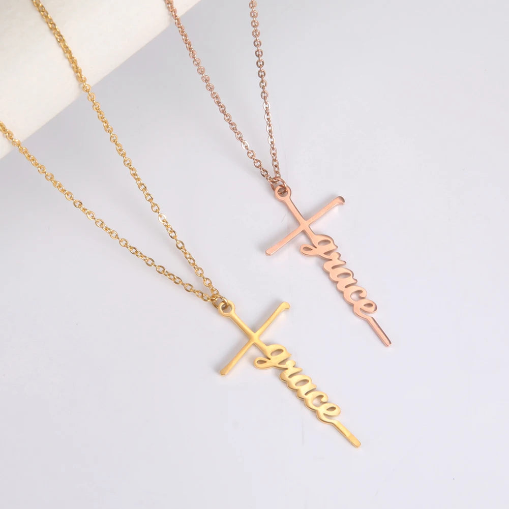 Cazador Custom Name Cross Pendant Necklace Stainless Steel Personalized Jewelry Chain on the Neck New Year Valentine's day Gifts